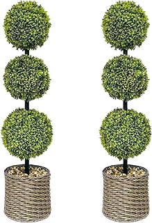 2 Trees 3FT Faux Boxwood Topiary Ball Tree Ornamental in All Seasons Without Care for Indoor & Outdoor Use - Fake Plantporch Decor for Garden, Wedding & Home