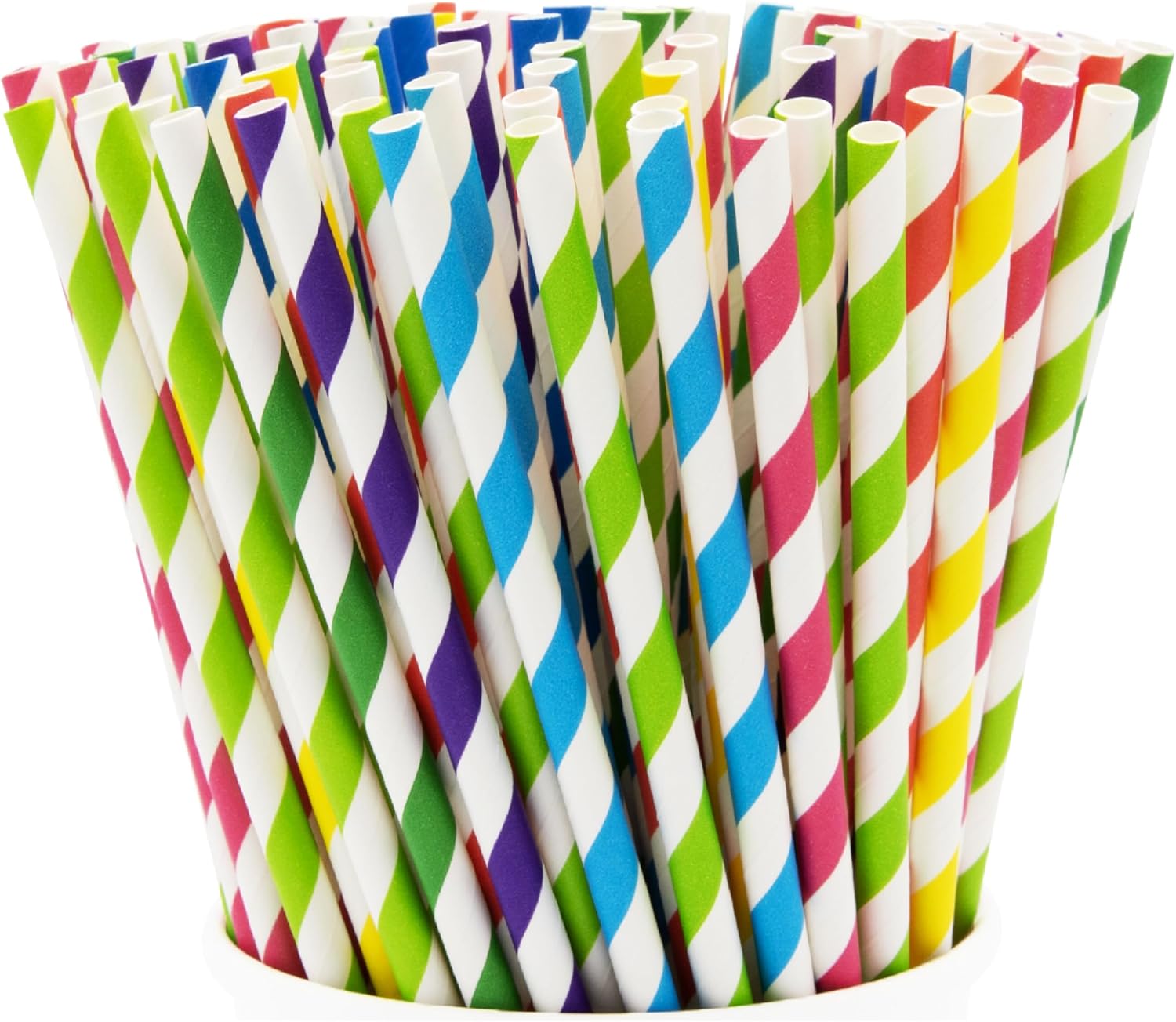 GUSTO [200 Pack] Striped Paper Drinking Straws – Sturdy & Non-Soggy – 100% Biodegradable, Food-Safe Ink, and Multi-Layered for Long-Lasting Use – Vibrant Assorted Colors - Formerly Comfy Package