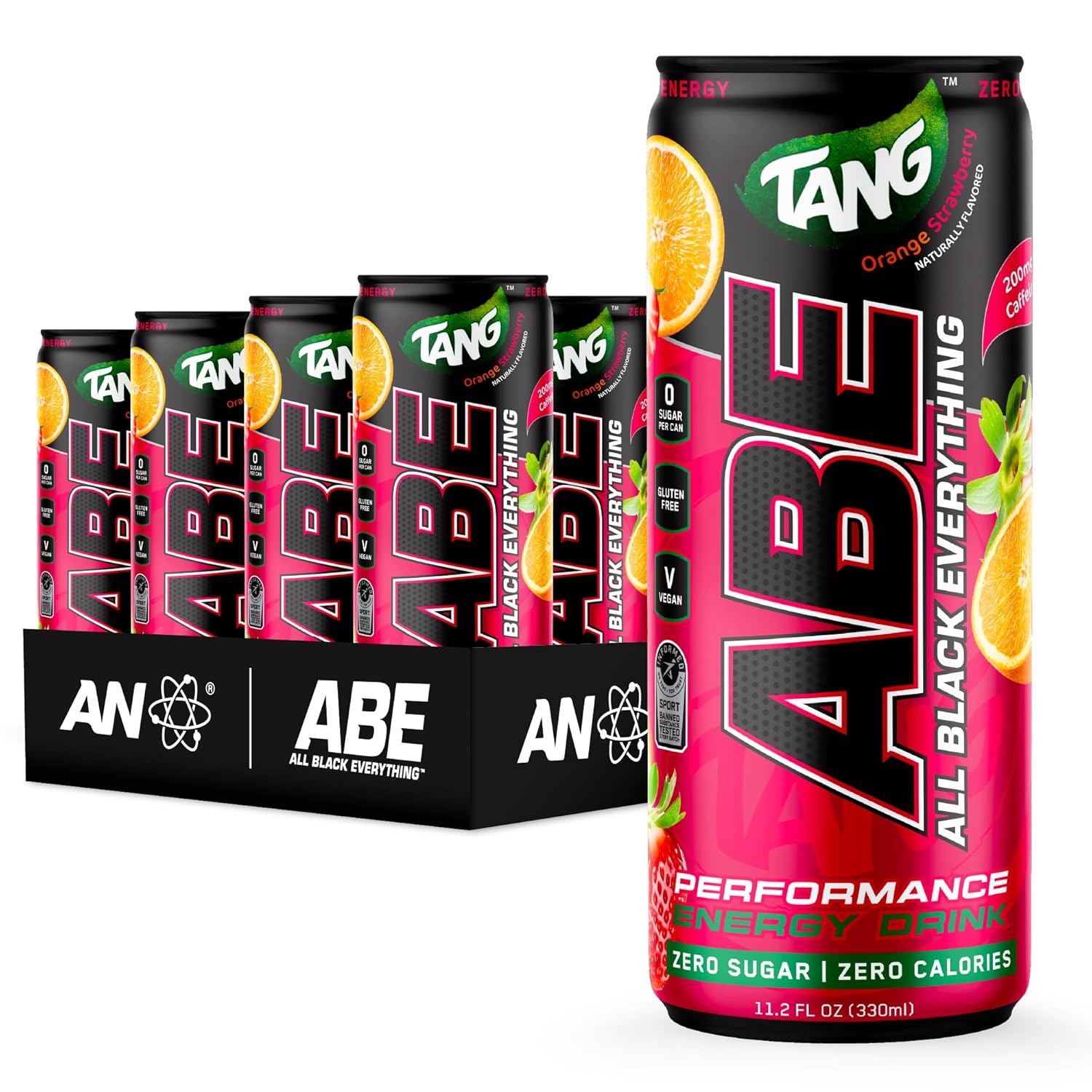 All Black Everything Performance Energy Drink | Zero Calories, Sugar Free | 200mg Caffeine | Beta Alanine & Citrulline | Pre-Workout Sport Drink for Men & Women | Tang Orange Strawberry | 12 Pack