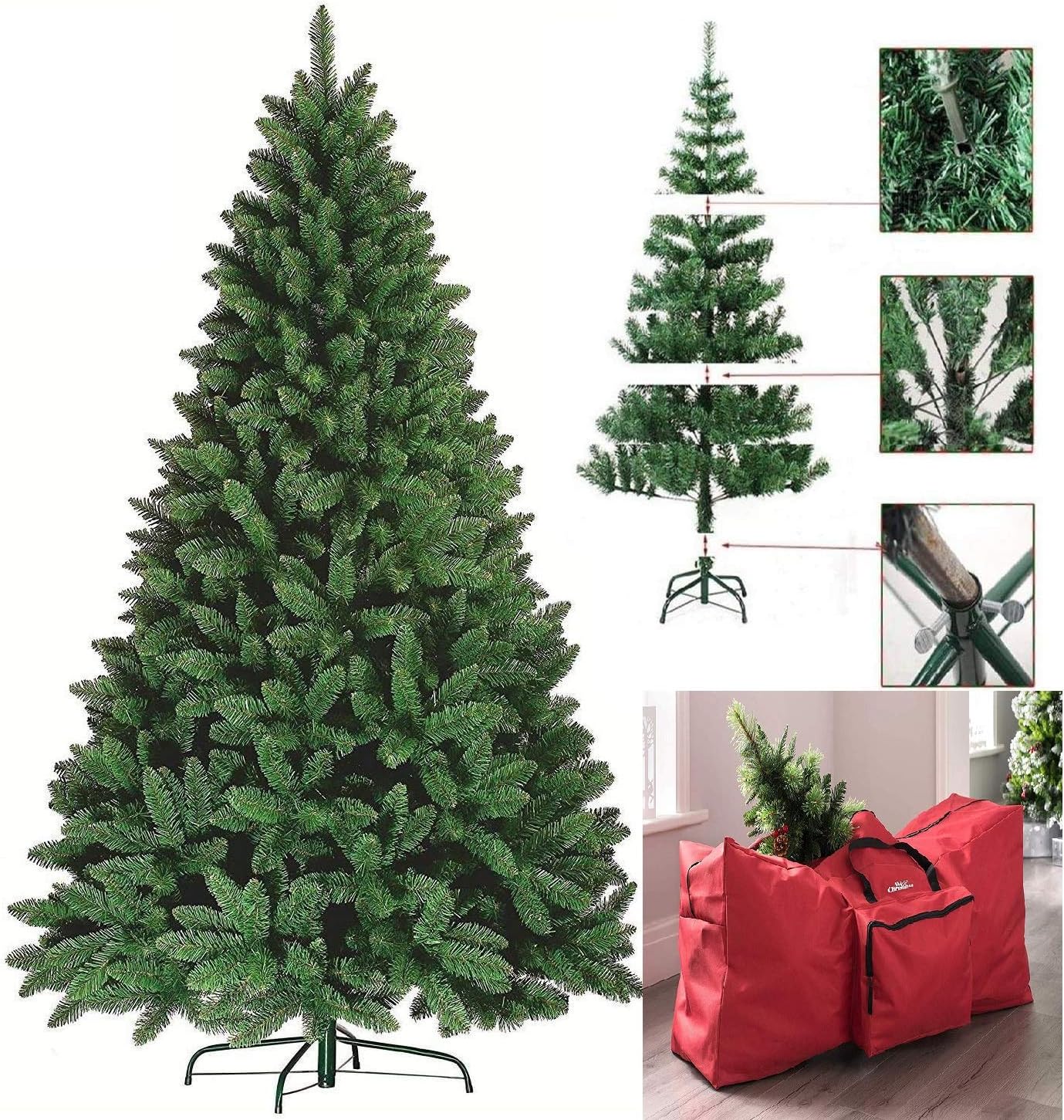 FlickBuyz-Colorado Green Pine Bushy Artificial Christmas Tree Tips 5ft/6ft/7ft Xmas Tree With Metal Stand (7FT (210CM) 1000 tips)