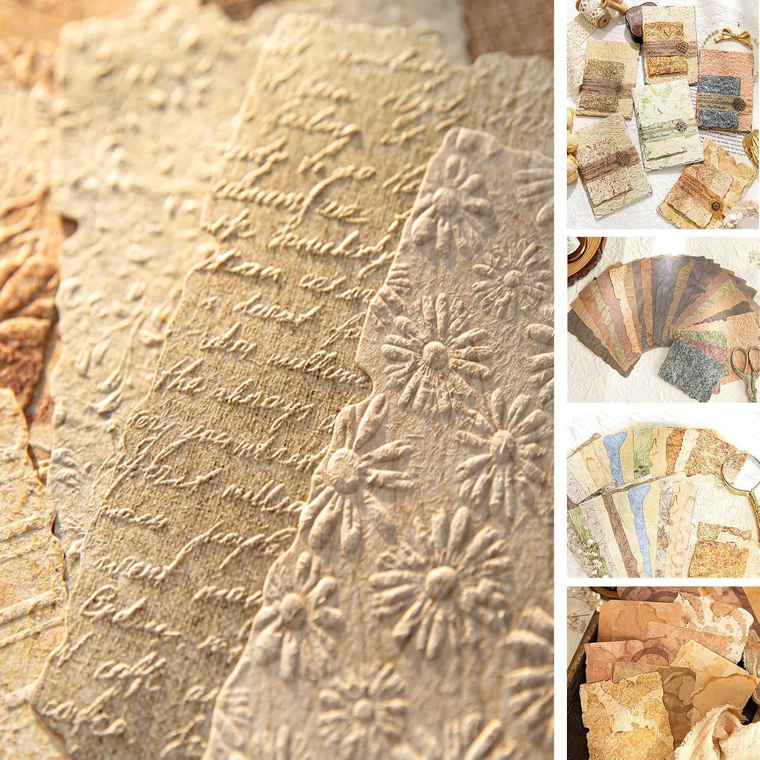 168Pcs Textured Scrapbook Paper Kit Embossed Rice Paper for Junk Journaling