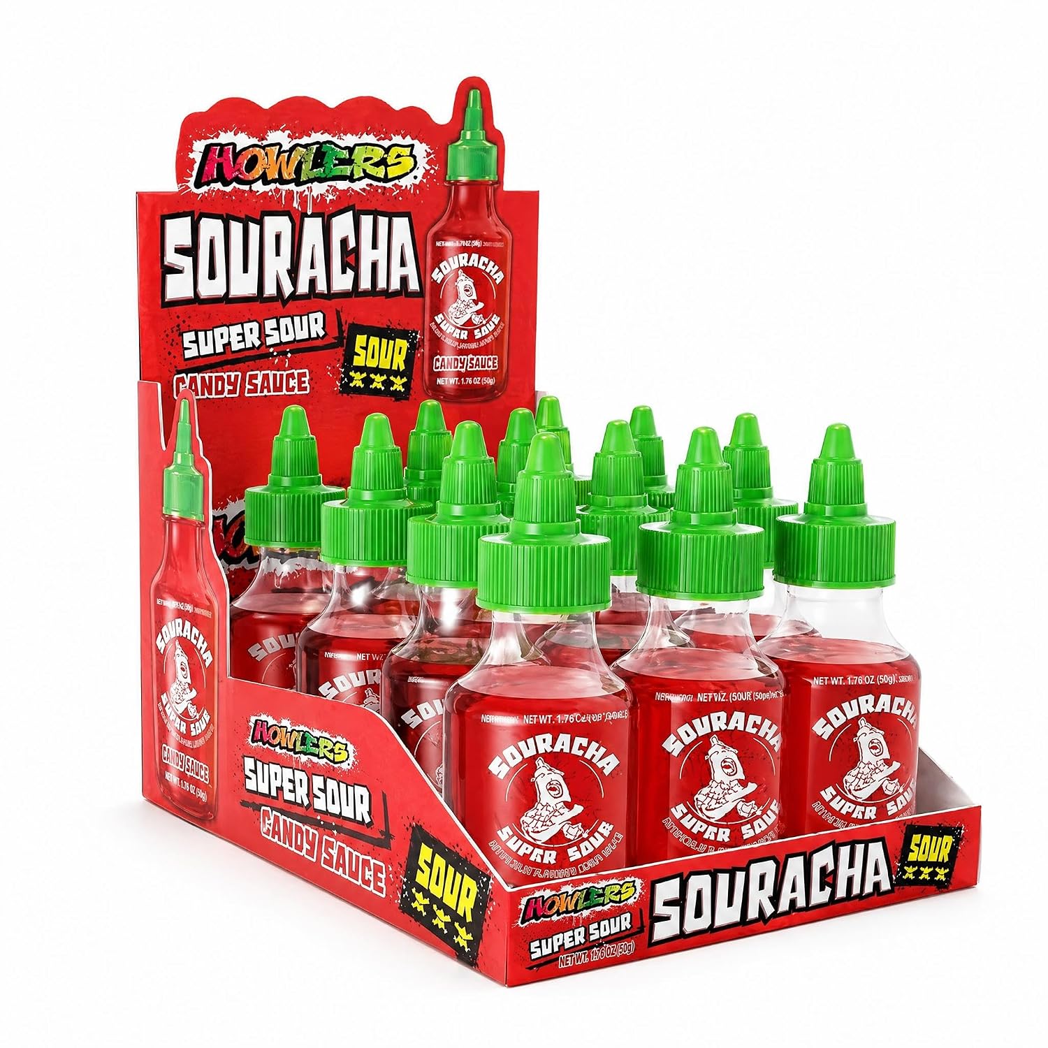 Albert's Souracha Liquid Super Sour Candy 12 Ct Full Size, For Party Favors, Birthday Parties, Goodie Bags, Gifts for Kids, Swedish Candy, PopCorn, Sour Gummy, Ice Cream Drizzle