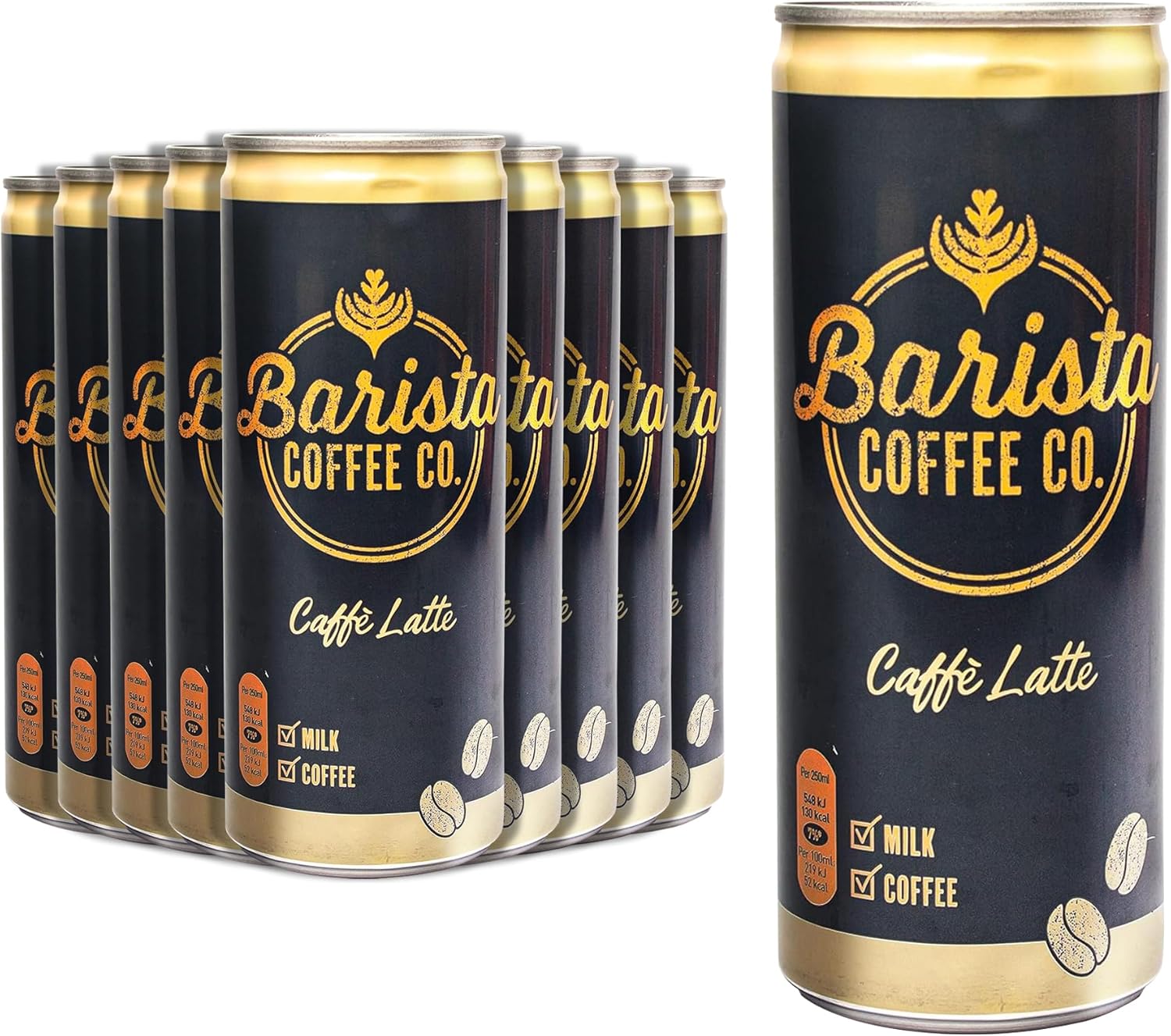 Barista Coffee Co. Medium Roast Caffe Latte Iced Coffee Drink Tin Can, Ready To Drink, 250 ml (Pack of 12)