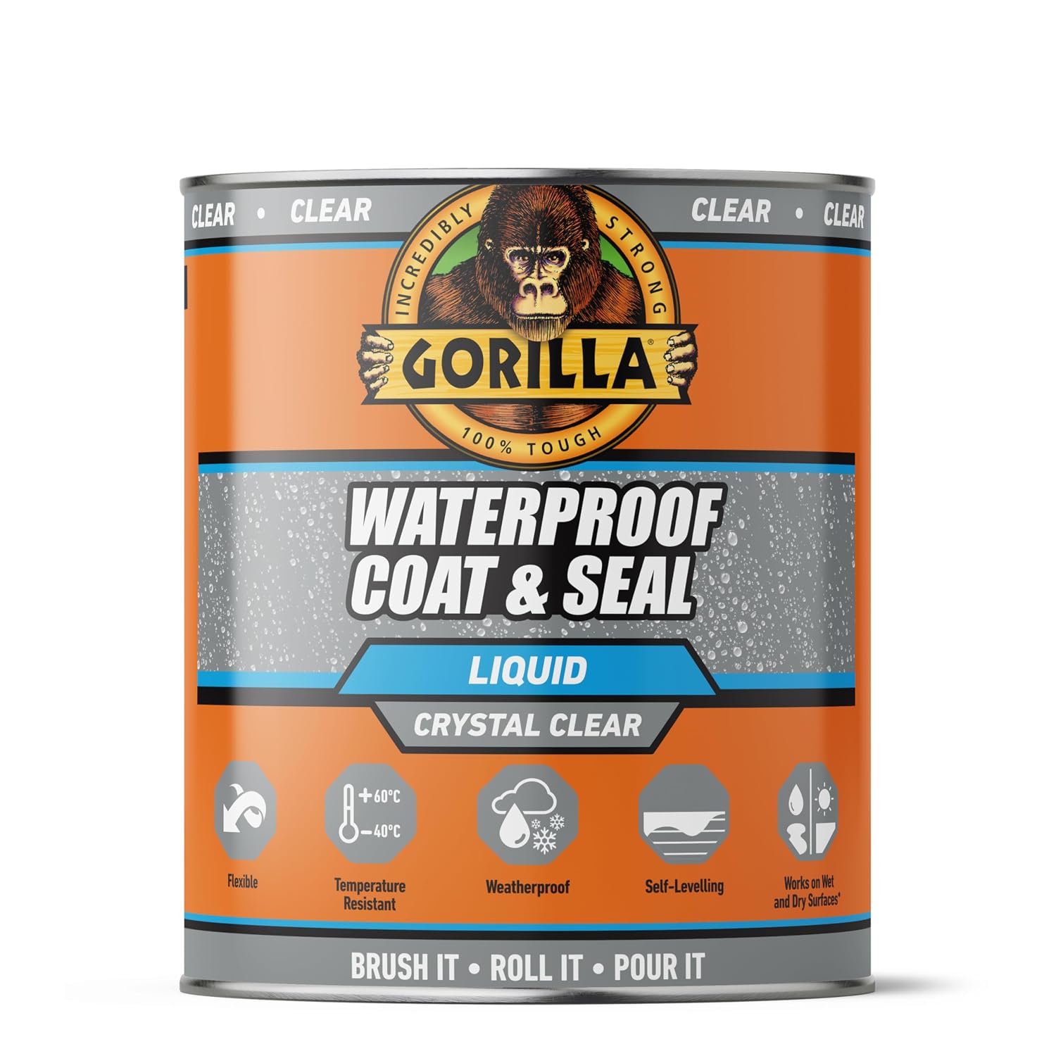 Gorilla Waterproof Coat & Seal Clear, 473ml - Weatherproof Liquid Sealant Stops & Prevents Leaks For Roof Tiles, Brick, Wood, Metal, Concrete, Stone, Rubber, Plastics