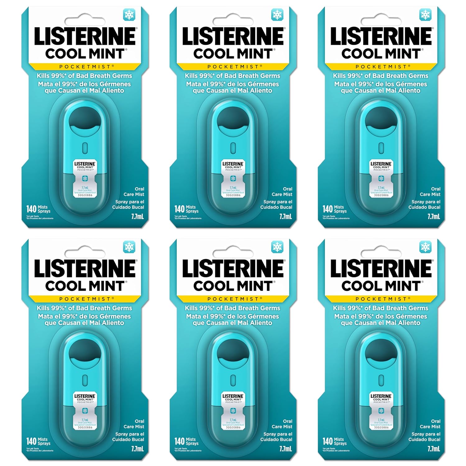 Listerine Cool Mint Pocketmist, Oral Care Mist for Fresh Breath, Non-Aerosol Sugar-Free Minty Bad Breath Refresher Spray to Kill 99% of Bad Breath Germs, Portable, Cool Mint Flavor, 7.7 mL