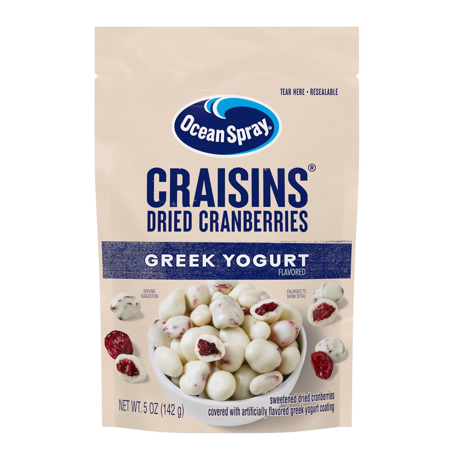 Ocean Spray Greek Yogurt Covered Craisins, Greek Yogurt Flavored Covered Cranberries, Dried Fruit, 5 Oz Pouch