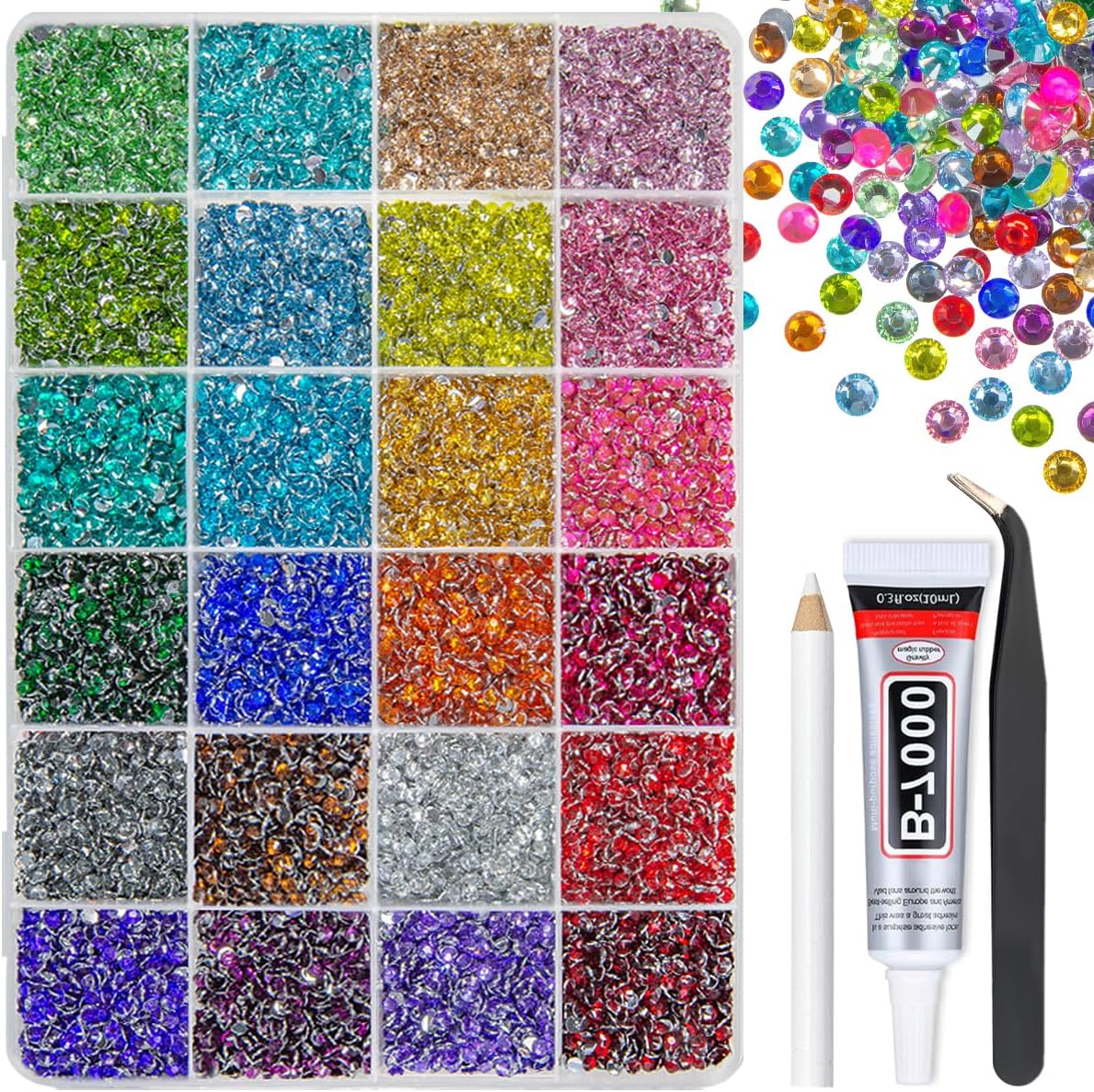 qiipii 24 Color 13800pcs 3mm Crystal Resin Rhinestones for Bedazzling Crafting Flatback Stones Colorful Gems Diamonds Charms for Nails Eyes Face Makeup Tumblers Bottles DIY Crafts Clothes Shoes Phones