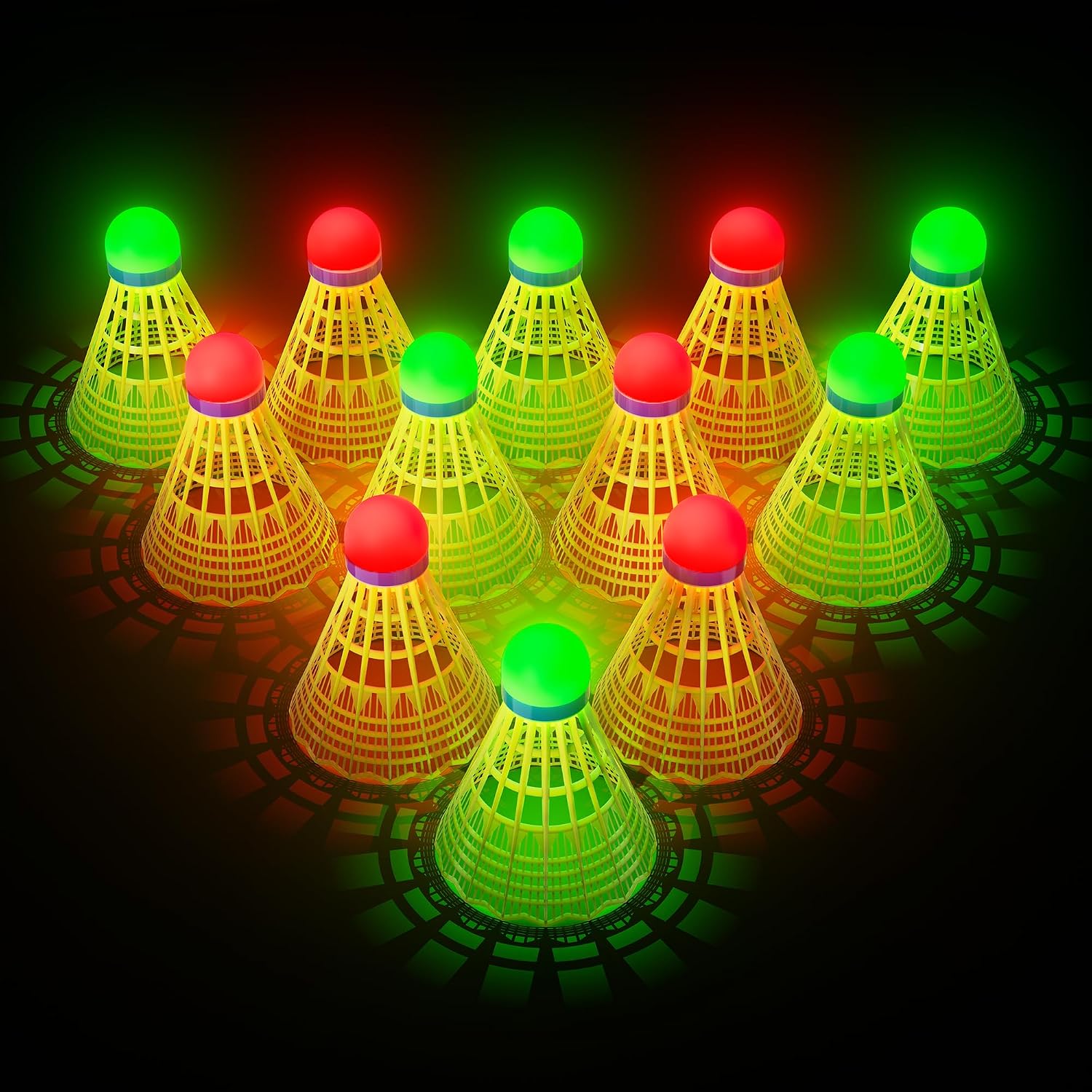 HIRALIY LED Badminton Birdies 6/12 PCS, 360 Nylon Glow in The Dark Badminton Shuttlecocks for Baseball Backyards Practice, 2 Color Plastic Light Up Birdie Ball Set for Indoor Outdoor Sports Activities
