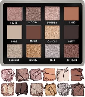 Lamora Nude Neutral Eyeshadow Palette - 12 Natural Highly Pigmented Shimmer & Matte Shades - Travel Size Makeup Palette with Mirror