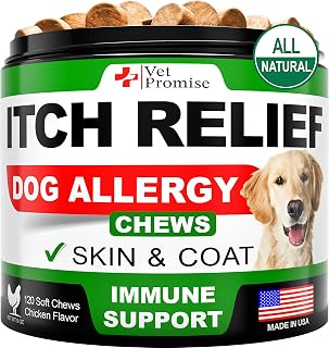 Vet Promise Dog Allergy Chews - Itch Relief for Dogs - Dog Allergy Relief - Anti Itch for Dogs - Dog Itchy Skin - Dog Allergy Support - Hot Spots - Immune Health Supplement - Made in USA - 120 Treats