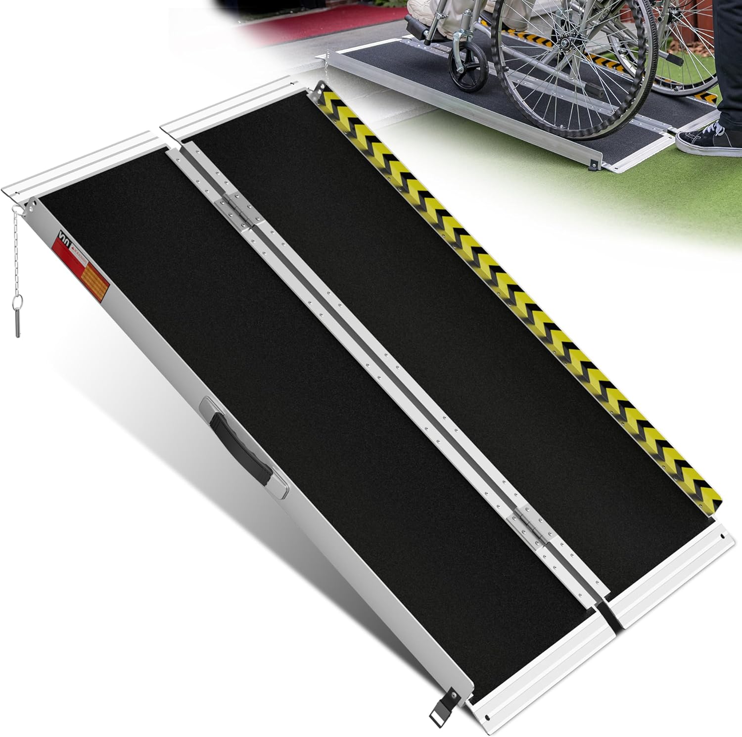 VNN Portable Wheelchair Ramp 4FT, Non-Slip Aluminum Ramps for Wheelchairs for Home, Handicap Wheelchair Ramps for Home Steps, Aluminum Loading Dock Plates, Doorways, Black