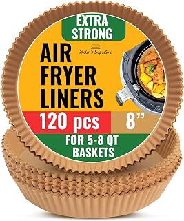Air Fryer Liners for Ninja, 120 Pcs Round Disposable Airfryer Paper Liners – Non-Stick and Oil Proof for Easy Cleanup, Great for Oven, Pans & Baking – 8 Inch for 5-8 qt Basket by Baker's Signature