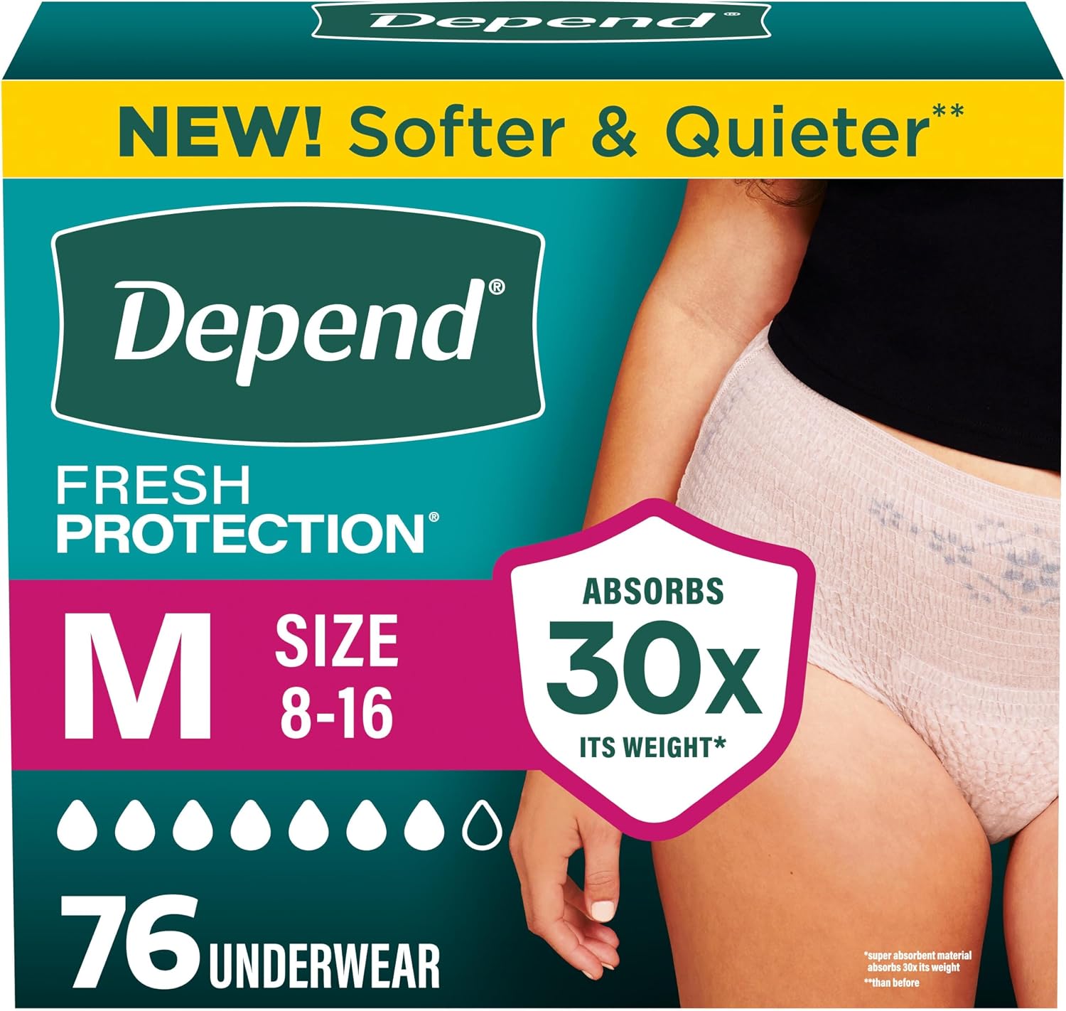 Depend Fresh Protection Adult Diapers for Women, Medium, 76 Count