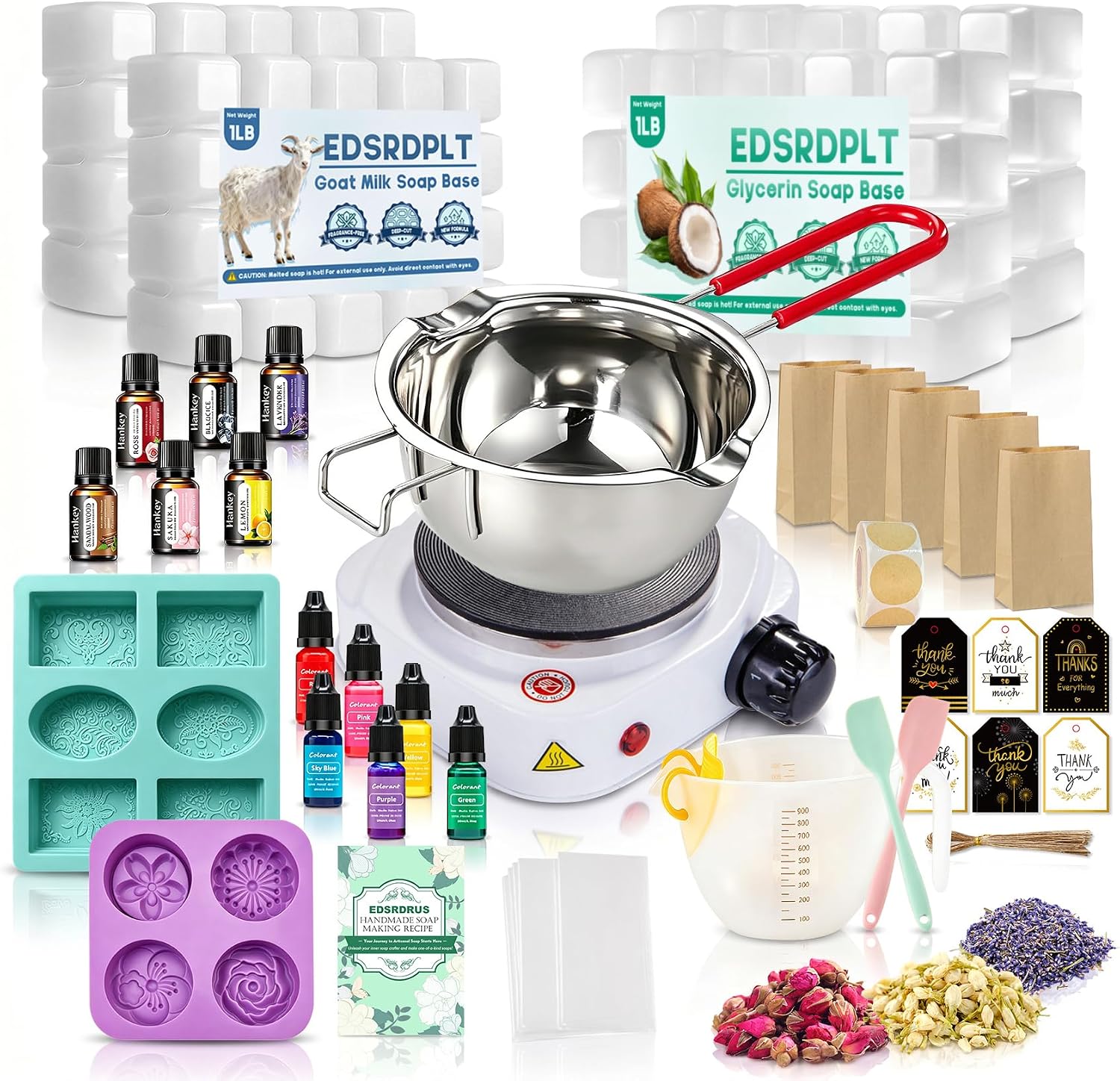 Premium Soap Making Kit for Adults with Melting Pot, 4LB Base & Molds