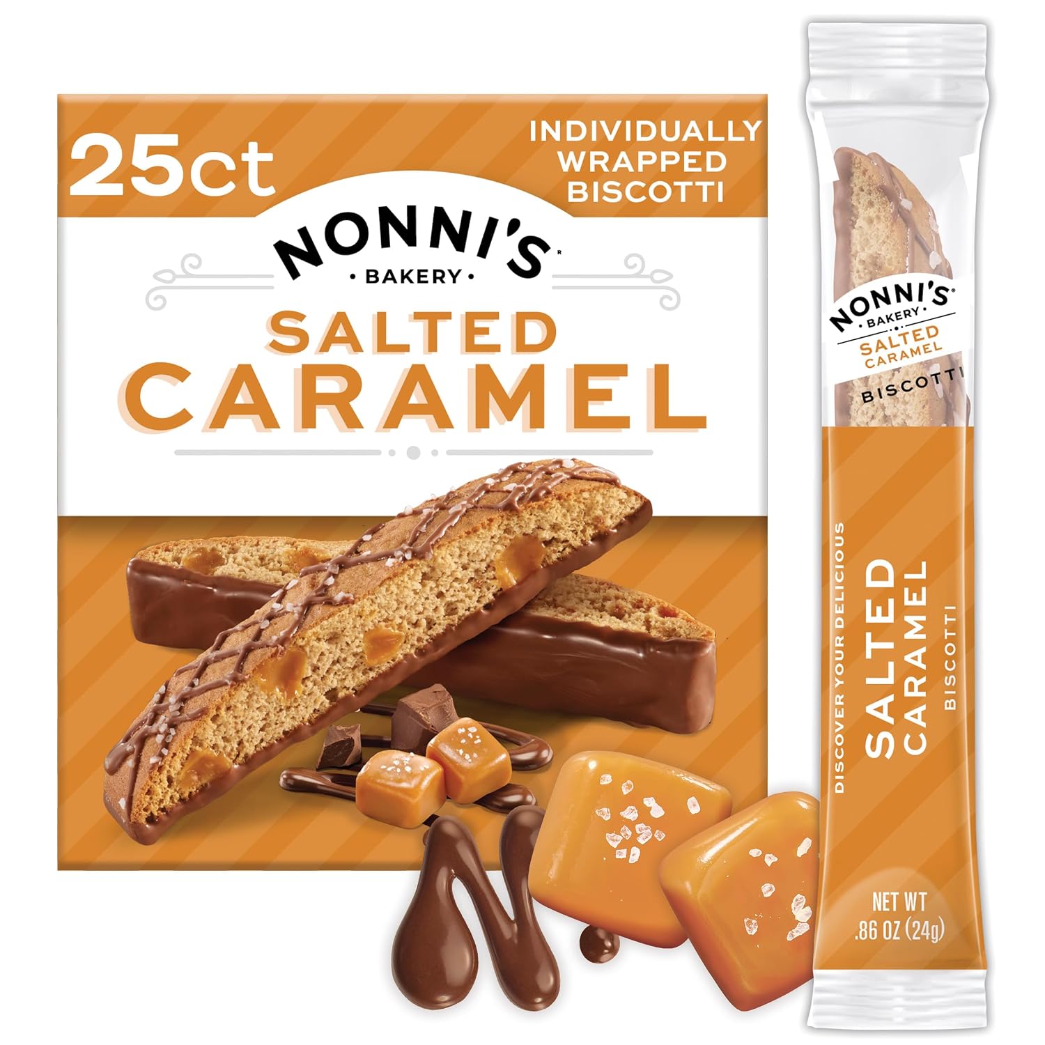 Nonni's Salted Caramel Biscotti Cookies, Individually Wrapped, 25ct