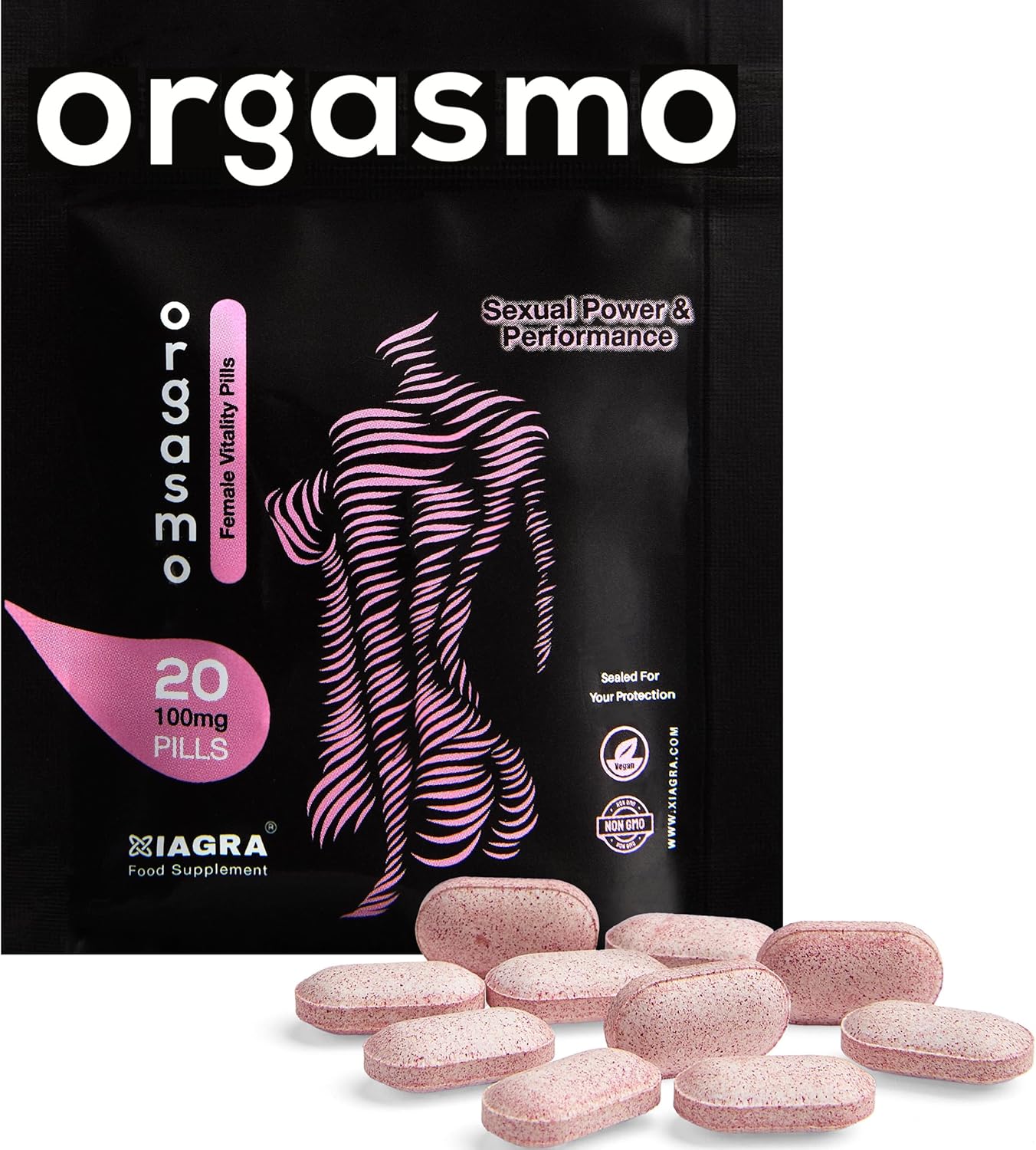 ORGASMO ™ 20 Pink Pills | 100mg | Women's Vegan Sexual Libido Enhancer | Unlock Your Passion with this Potent Natural Intimacy Support | Made in UK.