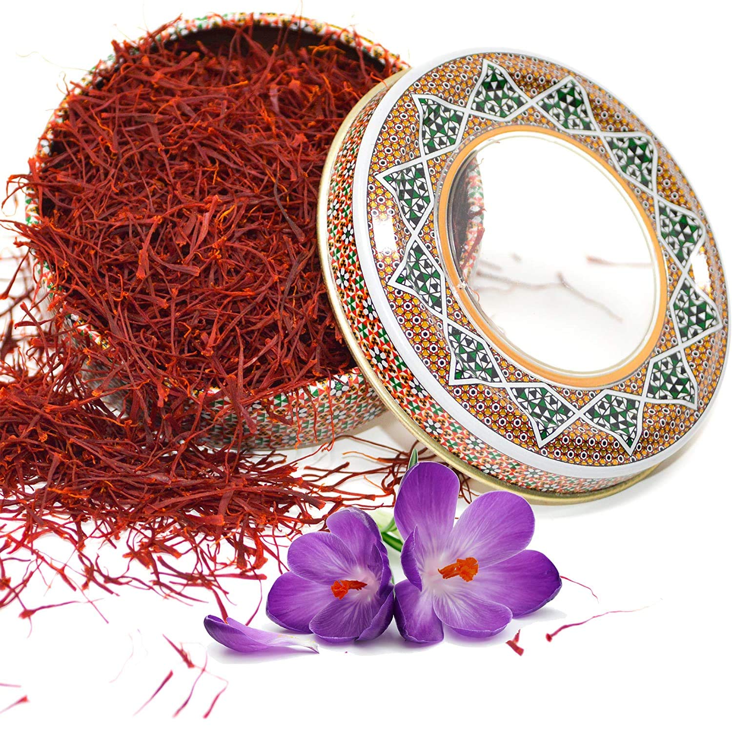 Zand Saffron Threads – 2g Premium Grade A Organic Pure Saffron Spice for Cooking Basmati Rice, and More – in Decorative Airtight Tin with Window Lid