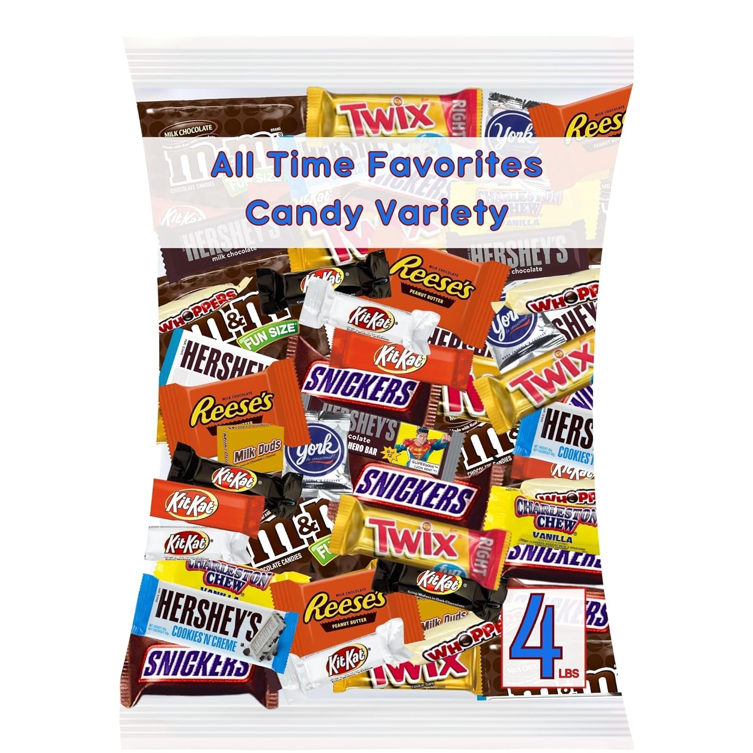ULTIMATE Assorted 4 Lb. Chocolate Candy Variety Pack, Bulk Mega Candy Mix, Fun Size Assortment, Individually Wrapped Minis, Great for Easter Basket Fillers & Egg Hunts, Parties, Parades & Pinatas! (All Time Favorites, 4 Lbs.)