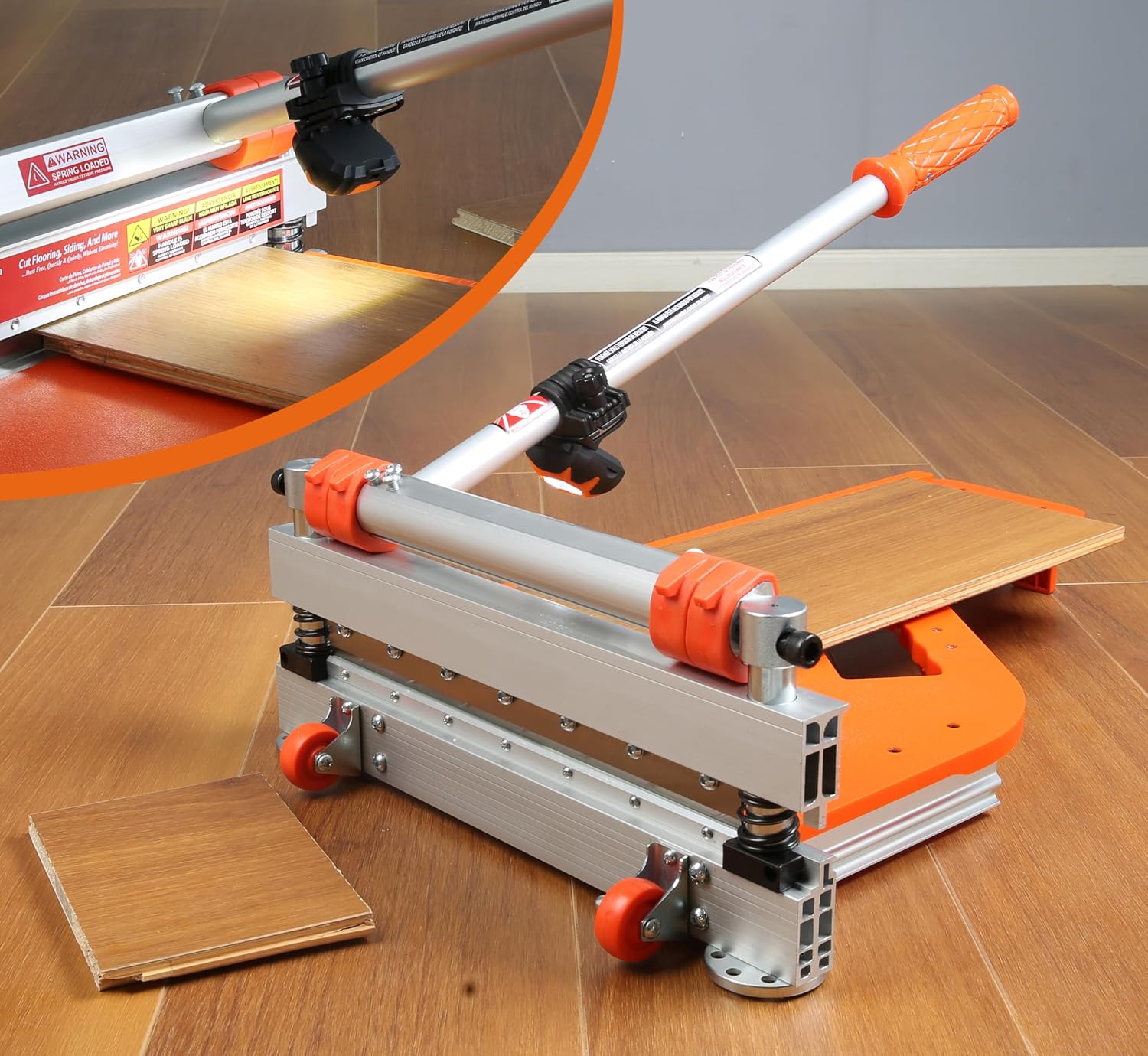 Laminate/Vinyl Floor Cutter, 13” Vinyl Plank Cutter with Wheels – Easy Angle & Length Cutting, Flooring Tools - Cuts Laminate Floor, Engineered Wood, LVP, LVT, VCT, SPC, WPC, HSS Blade/LED Light