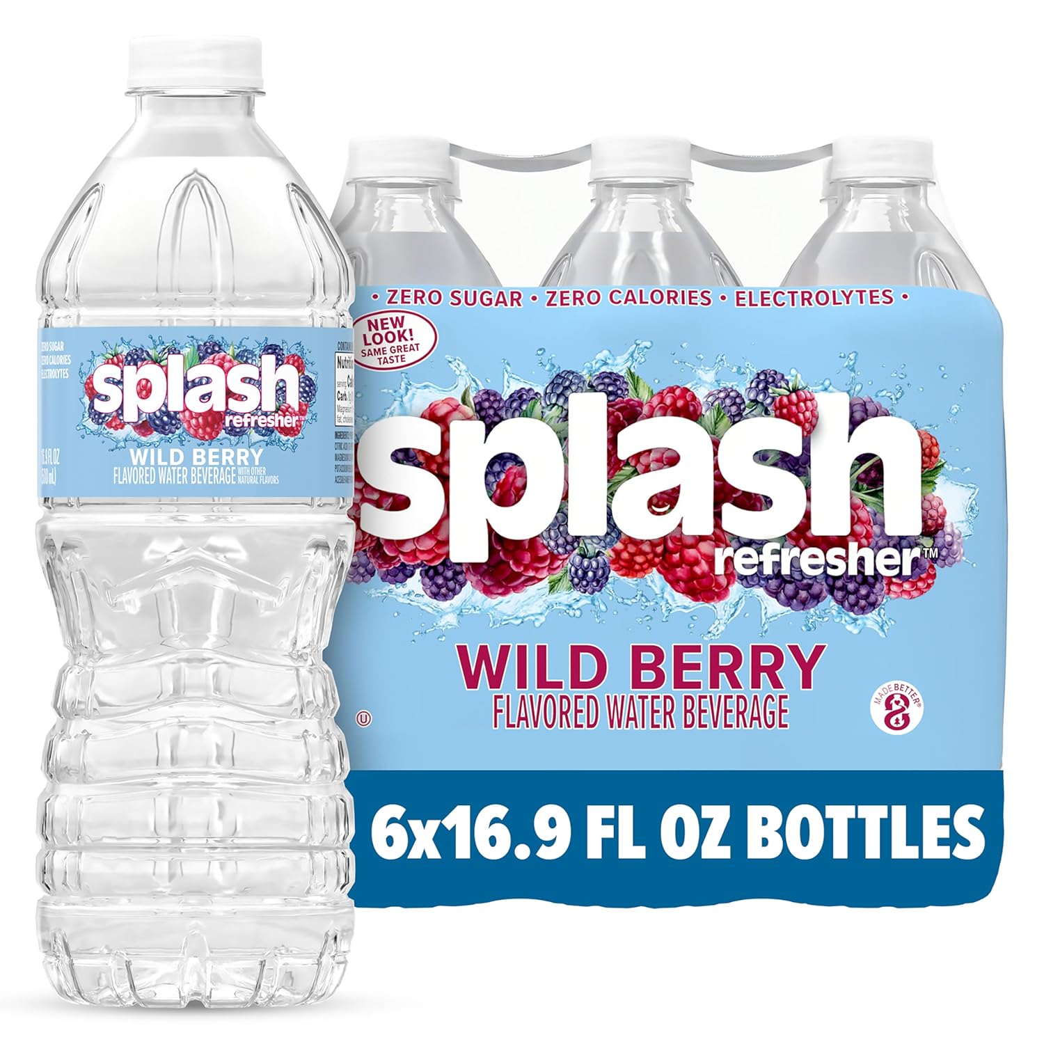 Splash Refresher Wild Berry Flavor Water Beverage 16.9 Fl Oz Plastic Bottle Pack of 6