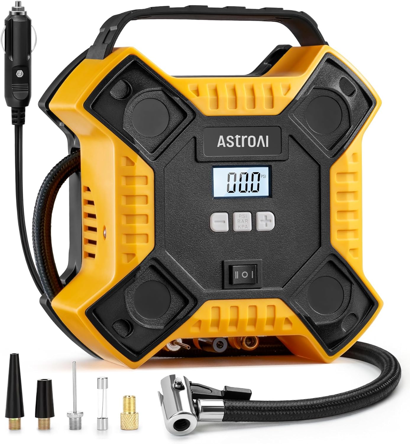AstroAI Car Tyre Inflator Air Compressor 12V DC & 160PSI Integrated Metal Structure Digital Car Tyre Pump with LED Light, Preset Pressure and Auto Stop for Car Bike Motorcycle, and Others