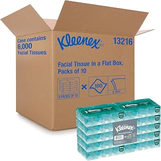 Kimberly-Clark Kleenex 13216 Facial Tissue, 2" Height x 4.75" Width x 8.875" Length, White (60 Boxes of 100 tissues) (total 6000 tissues)"