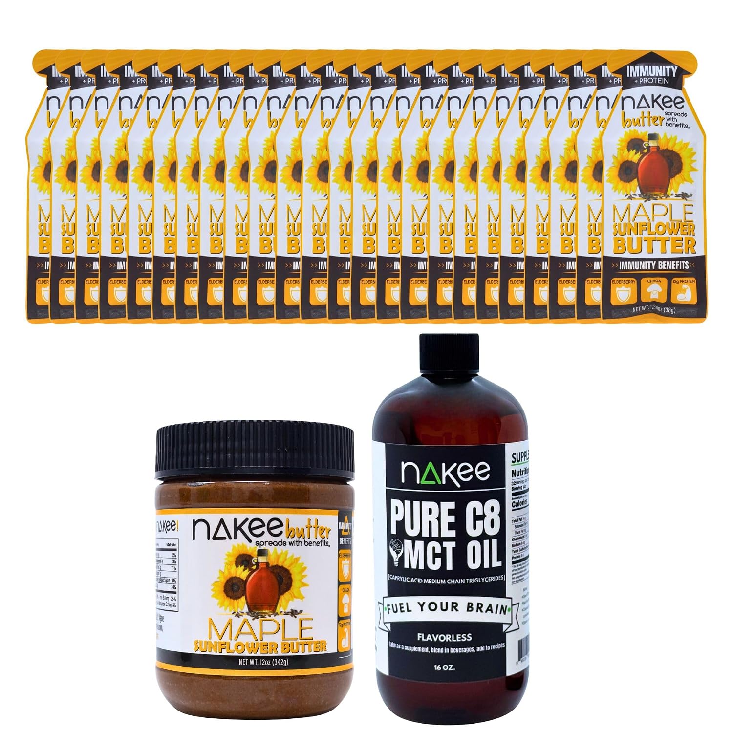 Complete Wellness Bundle with Protein: Immunity Jar, 16oz MCT Oil & 24-Count Daily Packs – 1 Month Supply