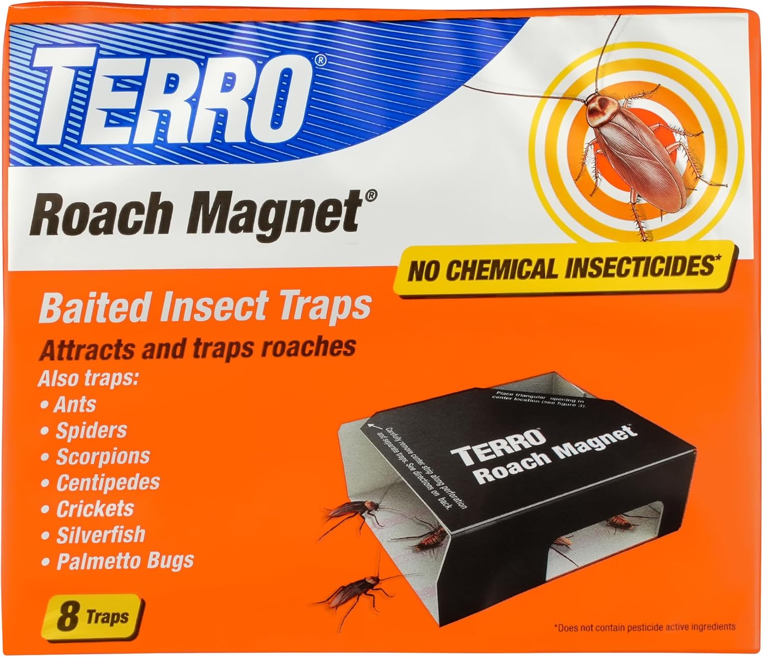 TERRO T256-8 Poison Free Roach Magnet Trap and Killer with Exclusive Pheromone Technology - Kills Ants, Spiders, Scropions, Silverfish, Crickets, and More - 8 Traps