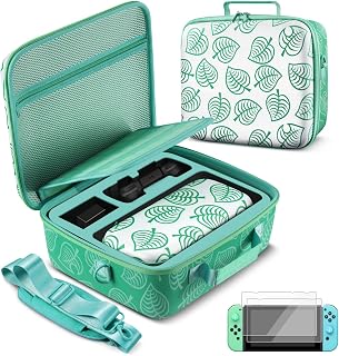TNP Travel Hard Shell EVA Portable Kit Case for Nintendo Switch New Horizon Animal Leaf Crossing, Switch