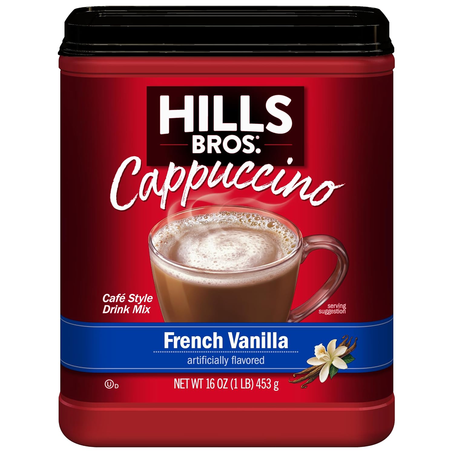 Hills Bros. Cappuccino Mix – Rich, Frothy Coffeehouse-Tasting Instant Drink Mix – Quick and Easy Preparation – Perfect for Hot & Iced Drinks & Creaming Coffee – French Vanilla, 1 Pack of 16oz