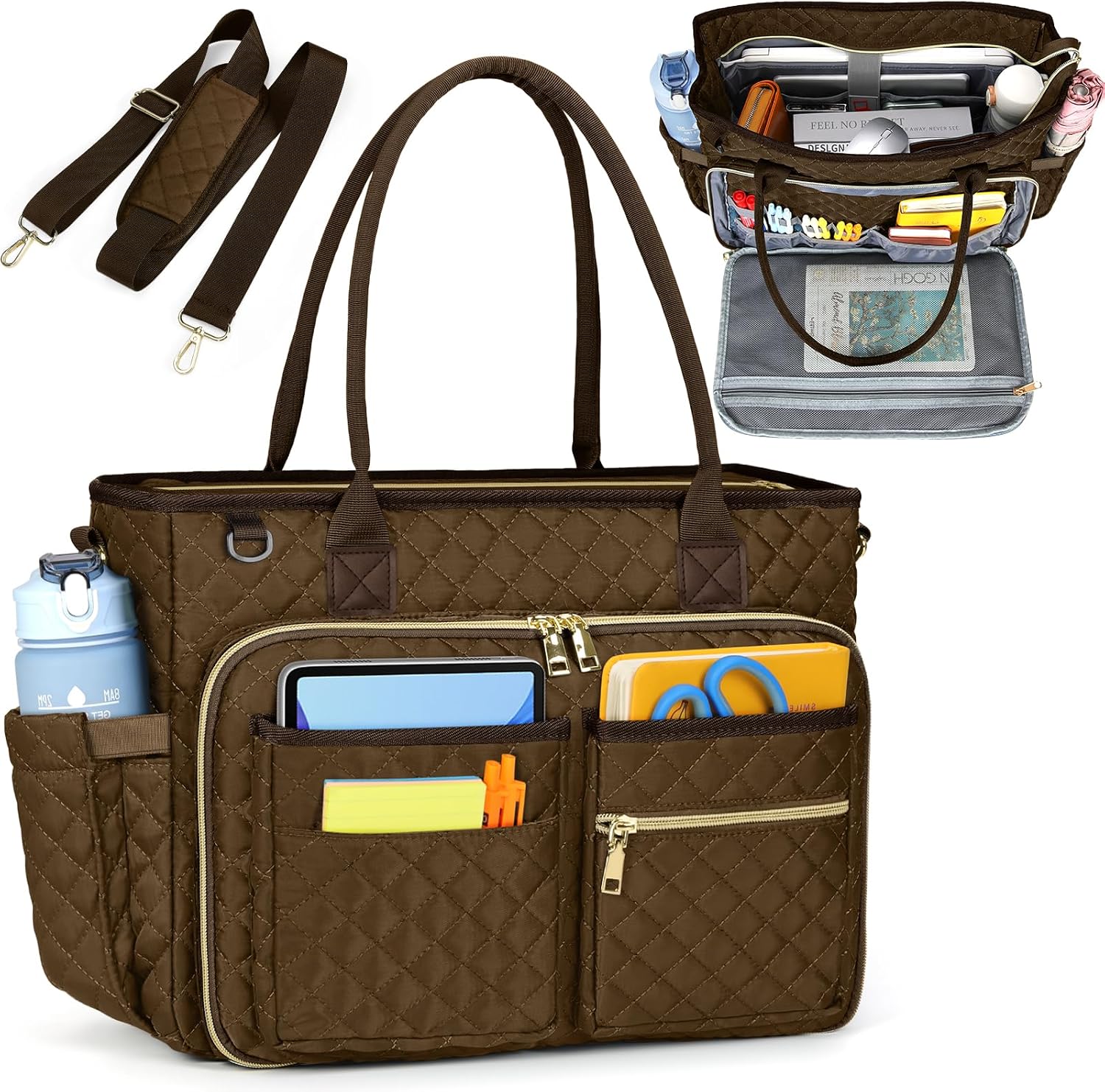 RAINSMORE Teacher Tote Bag 15.6 inch Laptop Bag for Women Work Bags Laptop Tote Nurse Bag Professional Computer Messenger with Insulated Pocket, Laptop Briefcase for Office, College, Nursing, Coffee