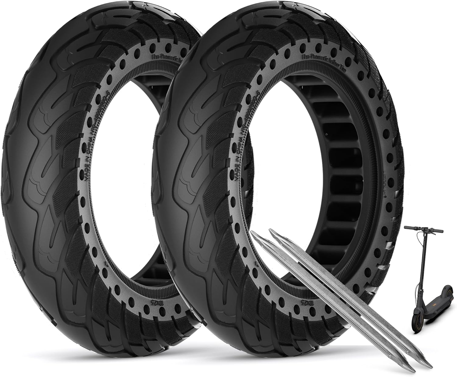 stio Solid Rubber Tire 10x2.5 inch for Segway Ninebot MAX G30 G30P G30LP/Hiboy S2 MAX,Dual Shock Absorption Honeycomb Explosion-Proof Front/Rear Tire 2PCS