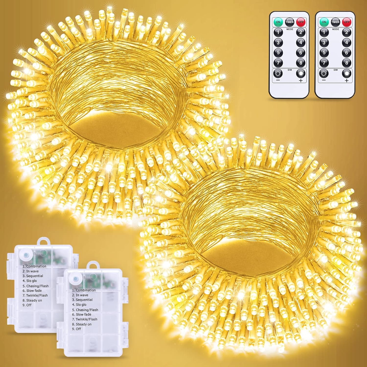 JMEXSUSS 2 Pack Battery Operated String Lights with Remote, Total 66ft 200 LED Classroom Lights, Battery Christmas Light Outdoor Indoor for Bedroom Classroom Dorm Yard Tree Party Decor(Warm White)