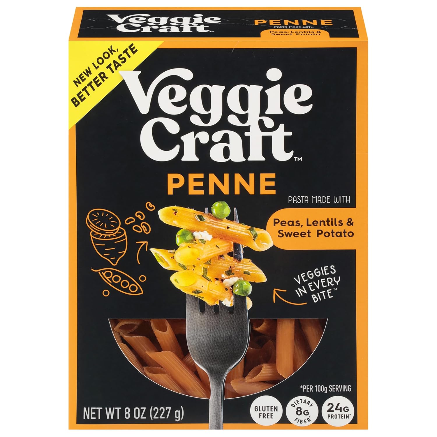 Veggiecraft Farms Penne Pasta - Low Carb Pasta, High Protein, Made with Sweet Potato, Lentil & Peas, Gluten Free, Plant Based Pasta Noodles, High Fiber, Vegan, Kosher, Non-GMO - 8 Ounce