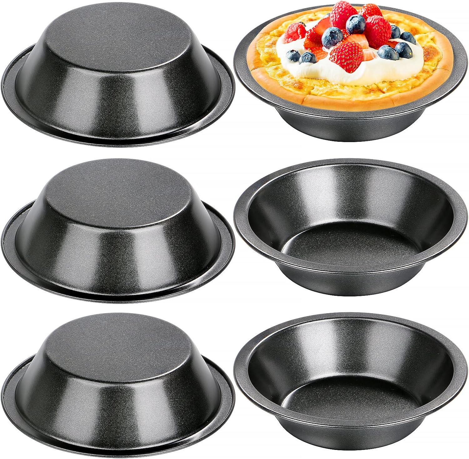 doesnotapply 6 Pack Mini Pie Dishes Quiche Pie Tart Tins Individual Round Pie Tins Non-Stick Coating Quiche Baking Moulds for Baking (12.7x8x3cm)