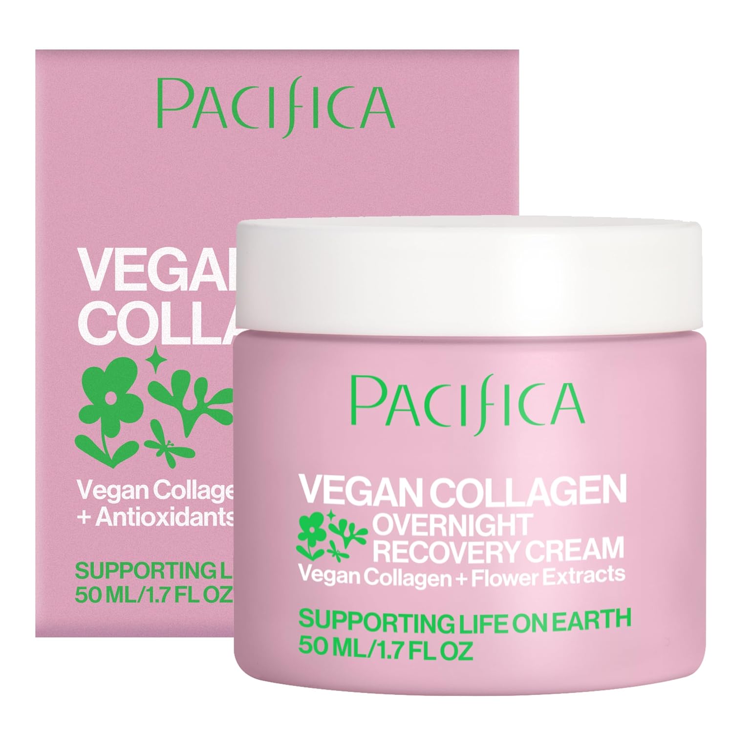 Pacifica Night Face Cream - Vegan Collagen Overnight Recovery Cream, Nighttime Face Cream for Anti-Aging & Wrinkles, Improves Dry Skin & Redness Vegan, Clean Beauty, Dermatologist Tested