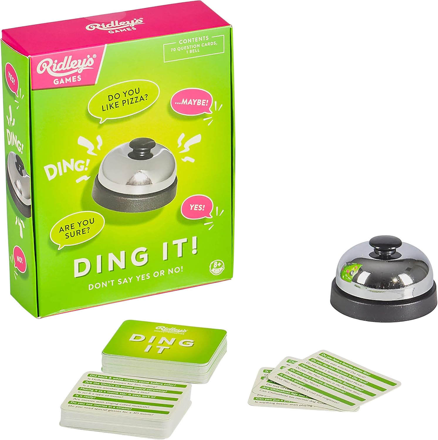 Ridley's Ridley’s Ding It! Card Game – Fun Game of Questions for Ages 8+ – Fast-Paced and Easy to Play – Includes 70 Question Cards, Bell and Instructions – Great for Family Game Night
