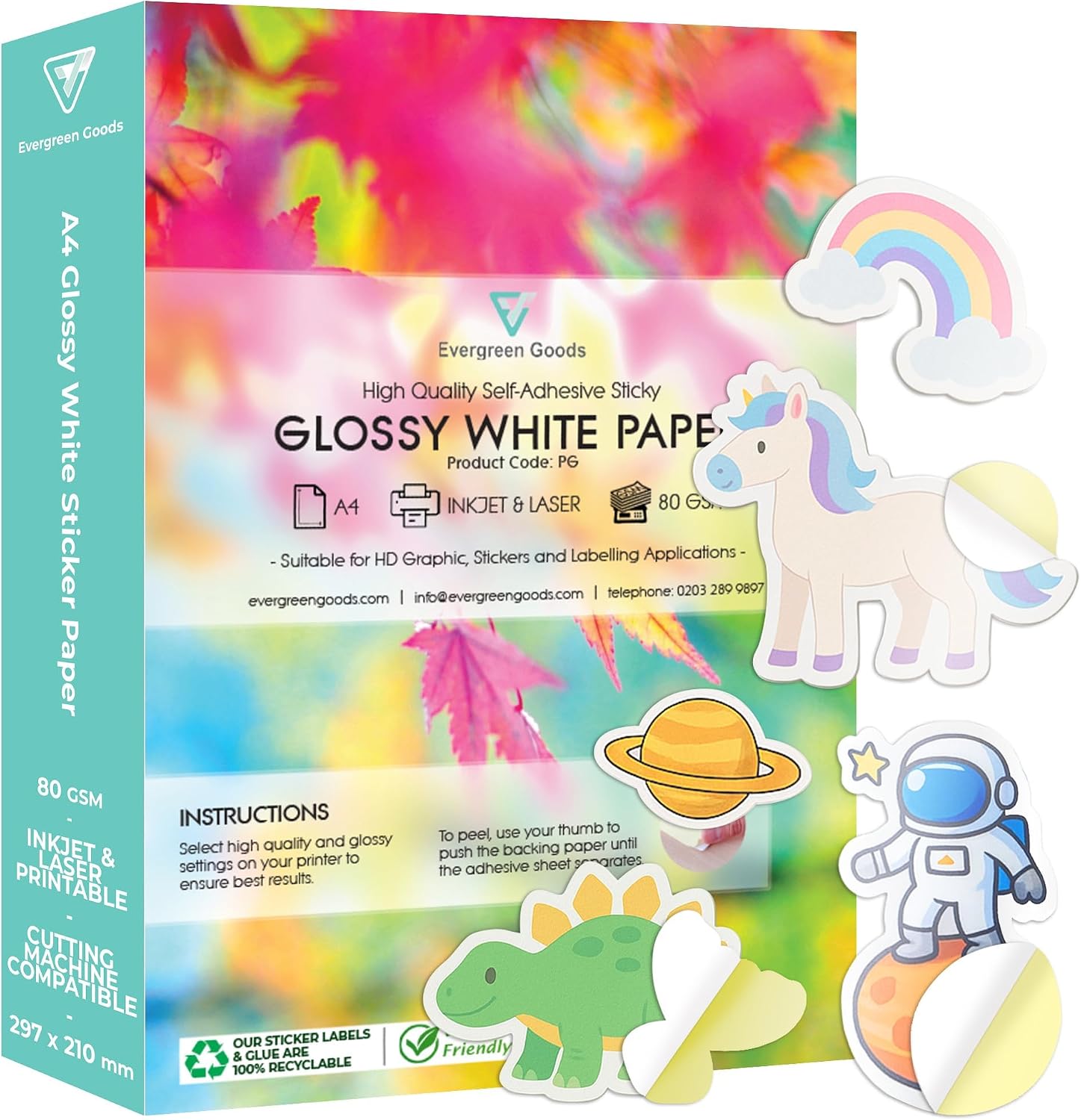 A4 White Glossy Self-Adhesive Printable Sticker Paper | 50 Sheets