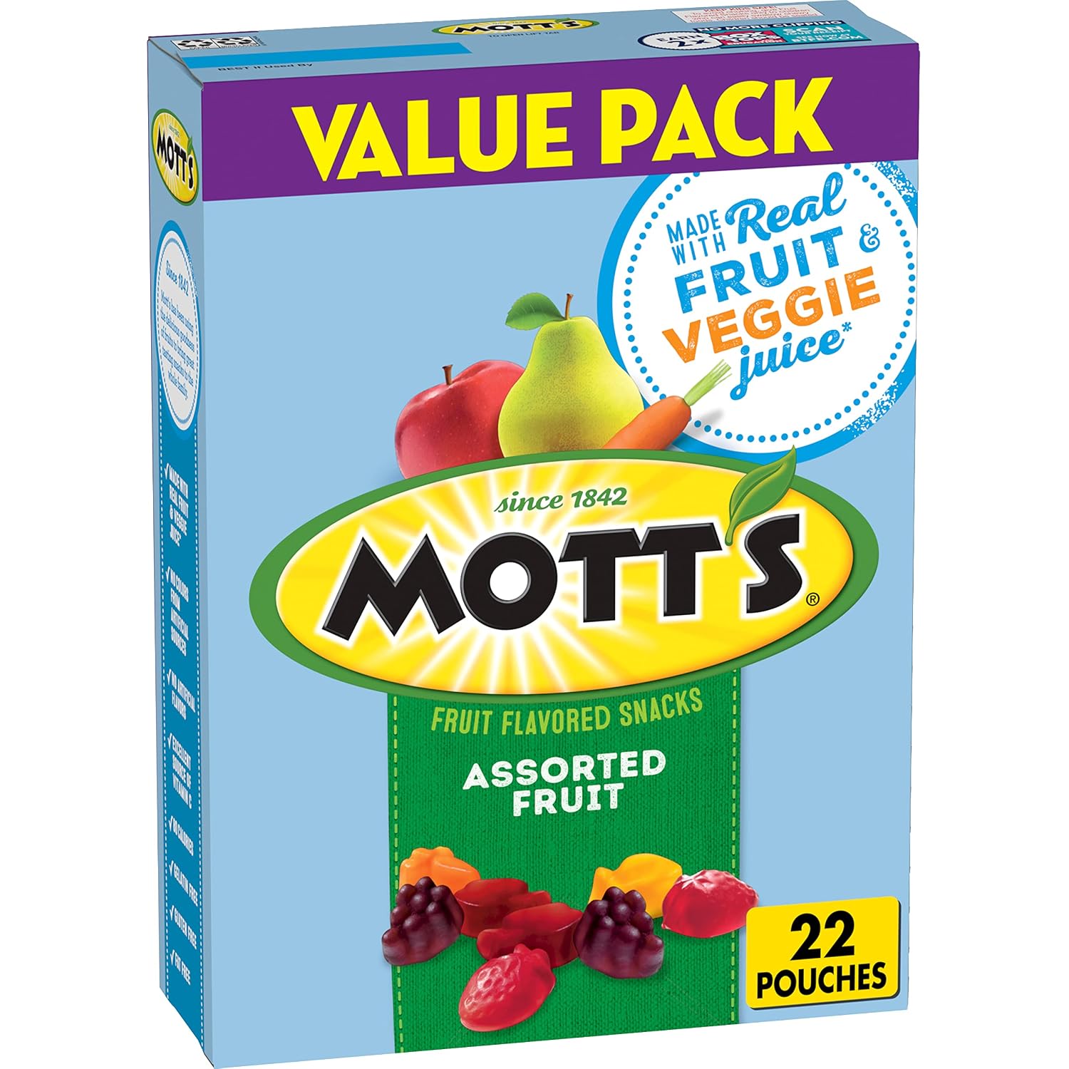Mott's Fruit Flavored Snacks, Assorted Fruit, Gluten Free Snack, Value Pack, 22 Pouches, 17.6 oz