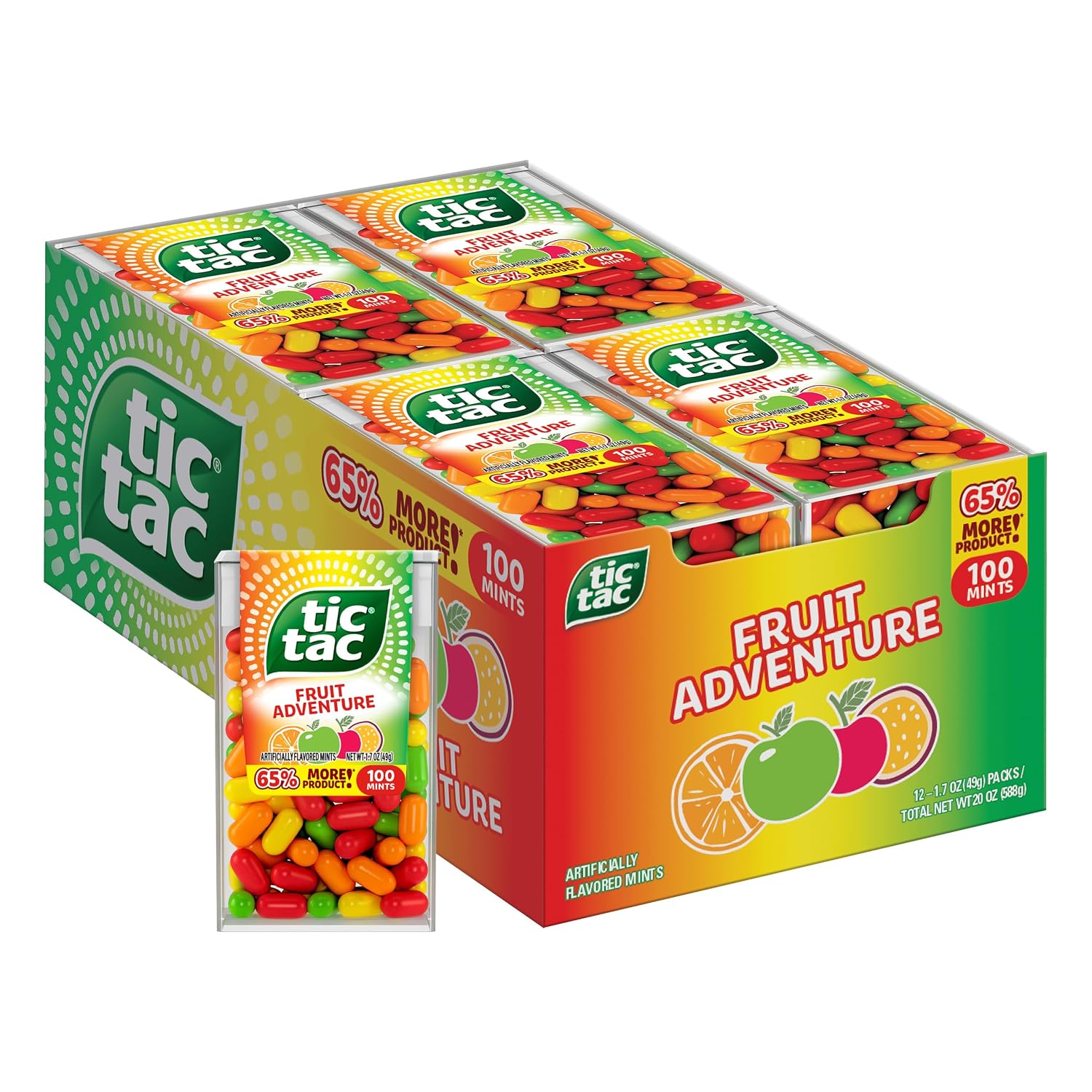 Tic Tac Fruit Adventure, On-the-Go Pocket-Sized Mints, 100 pieces, Bulk 12 Pack, 1.7 oz Each