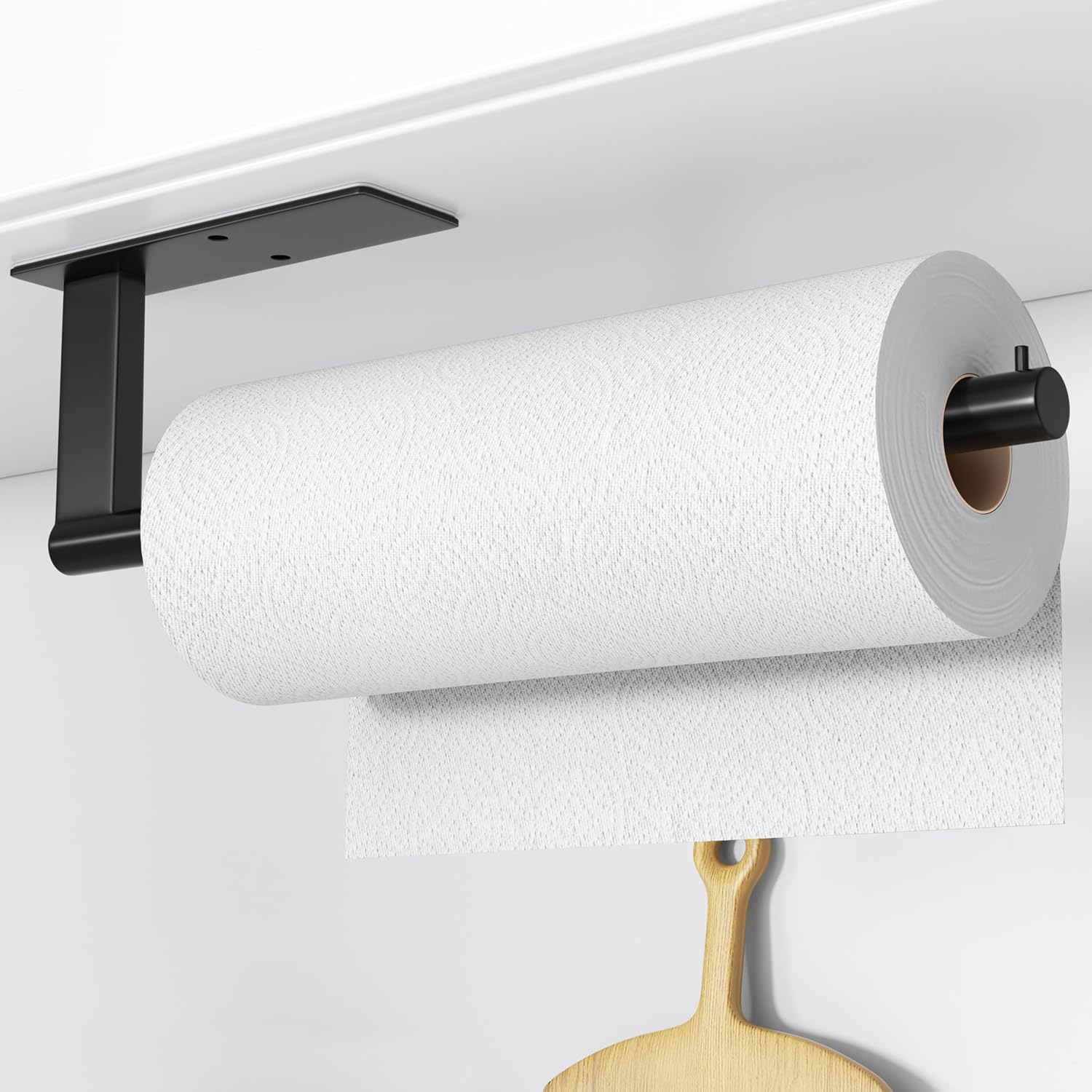 susswiff Kitchen Roll Holder Under Cabinet, Stainless Steel Paper Towel Holder Matte Black, Self-Adhensive Kitchen Towel Rack Wall-Mounted, Suitable for Pantry, Kitchen, Bathroom (WLG-2202B-GB)
