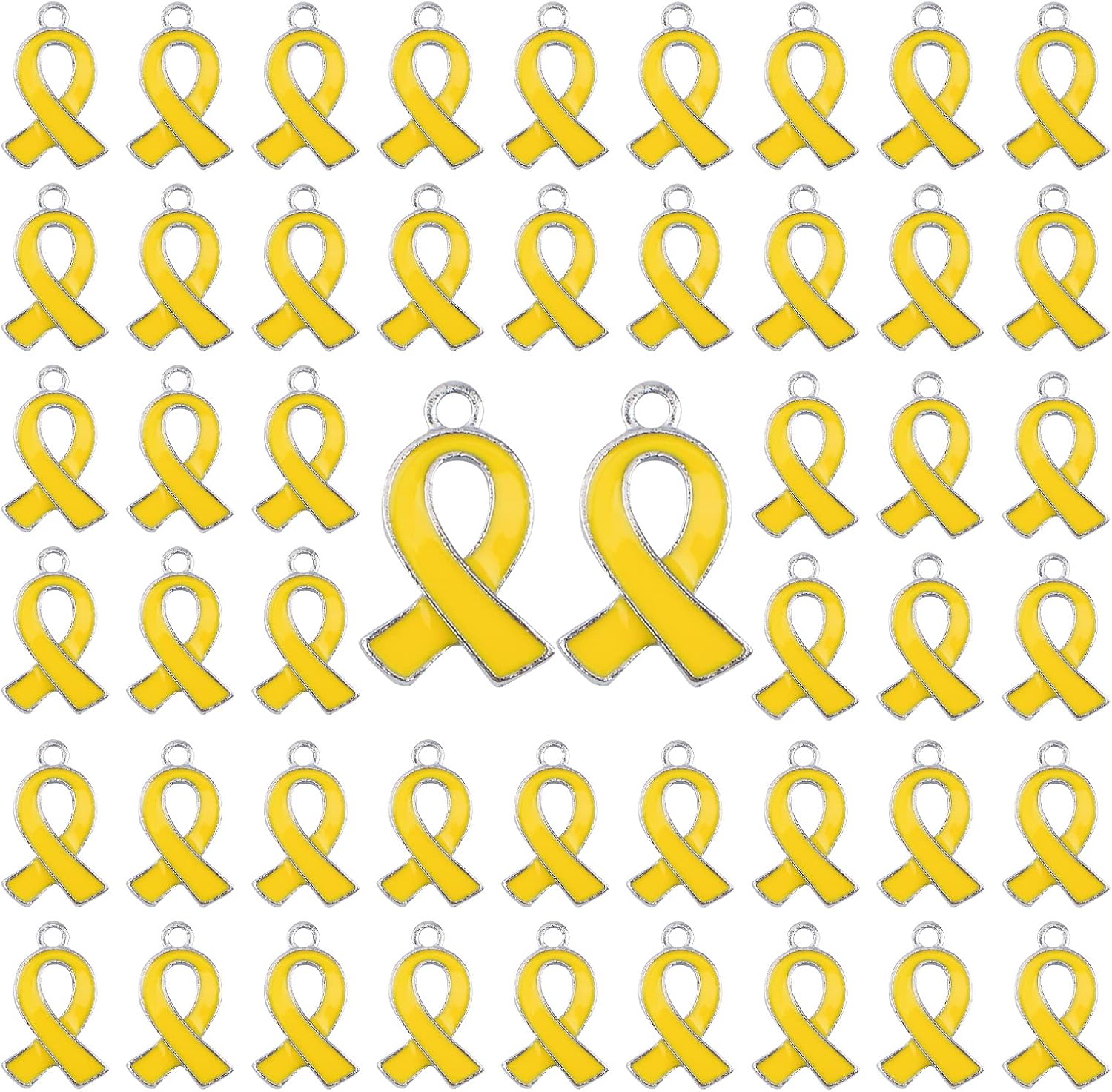 WANDIC 50 Pcs Yellow Ribbon Pendants, Hope Sacroma Bone Cancer Bladder cancer Awareness Alloy Awareness Ribbon Charms for Jewelry Making