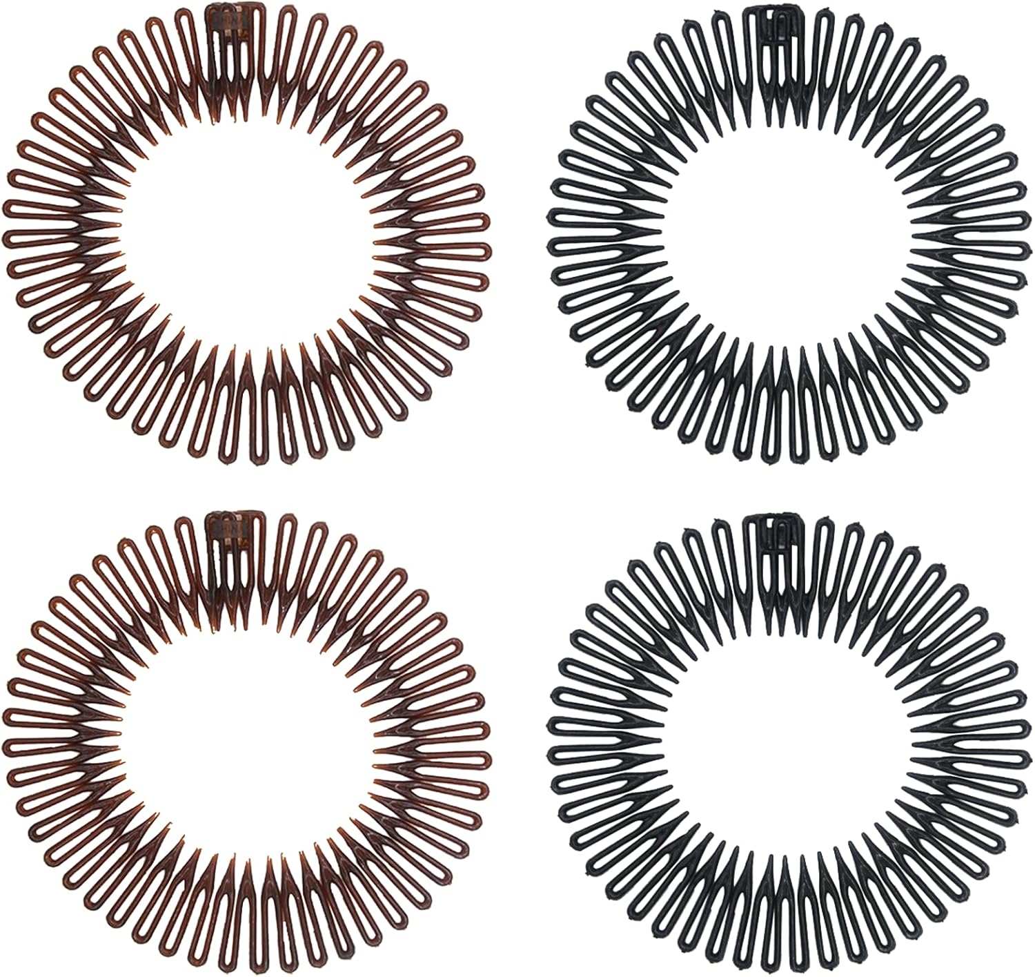 Comb Headband 4 Pieces Full Circular Stretch Flexible Zig Zag Hairband Plastic 90s Hair Band for Women and Girls