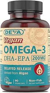 DEVA Nutrition Vegan Omega-3 DHA-EPA, from Micro Algae, Delayed Release, 90 Vegan Capsules, 1-Pack
