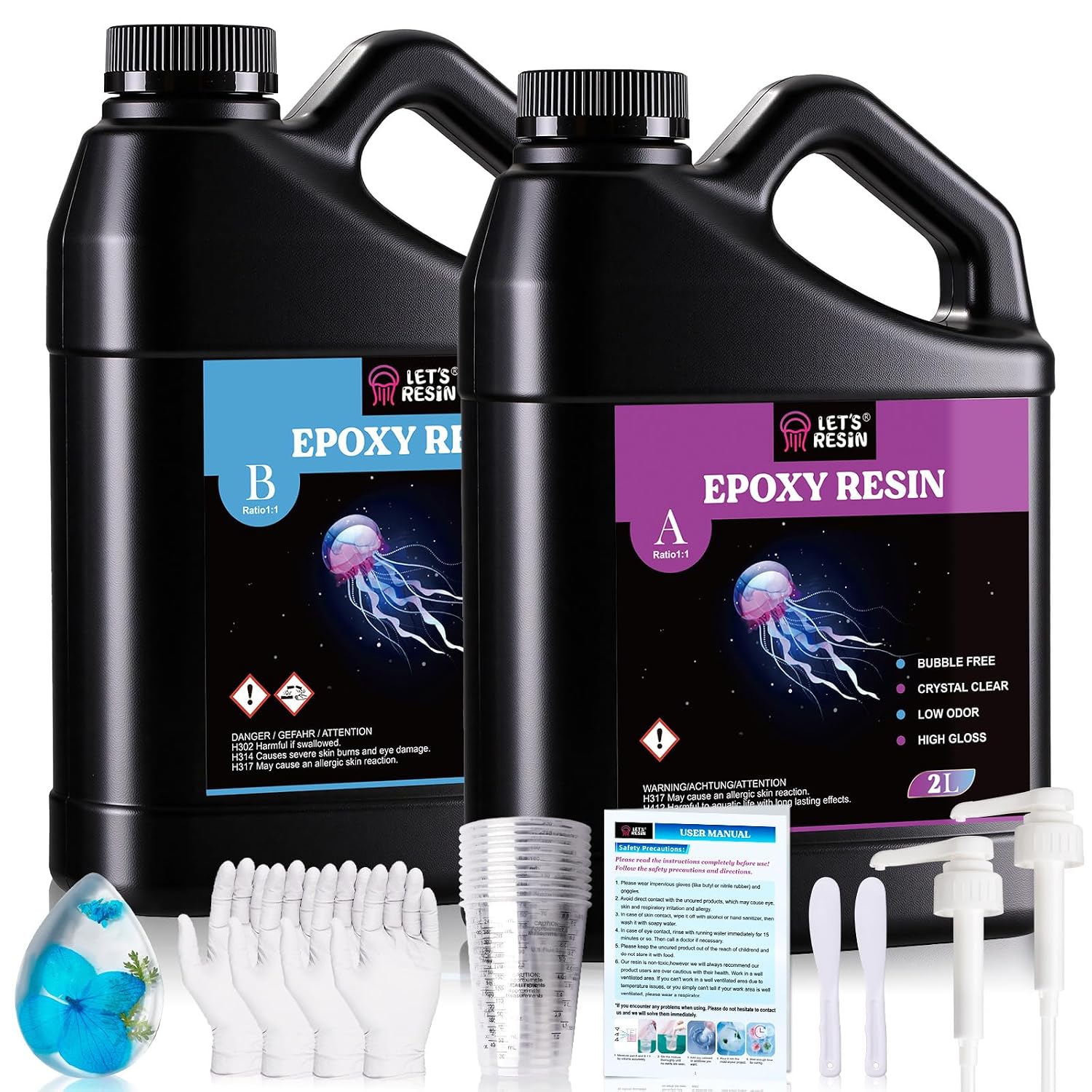 LET'S RESIN 4L Crystal Clear Casting Epoxy Resin Kit with Resin Accessories