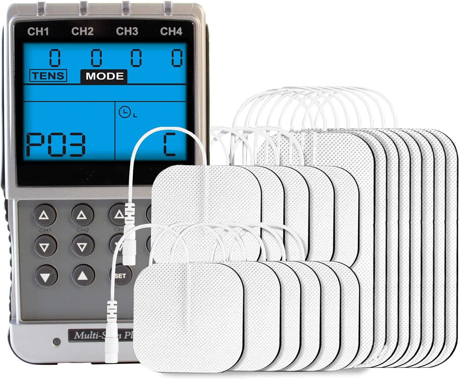 Med-Fit 4 Channel Rechargeable TENS, EMS & Multi-Stim. Adjustable Manual Mode with 24 pre-Set programmes of TENS, Muscle Stimulation Certified Medical Device. Supplied with 28 self-Adhesive Pads