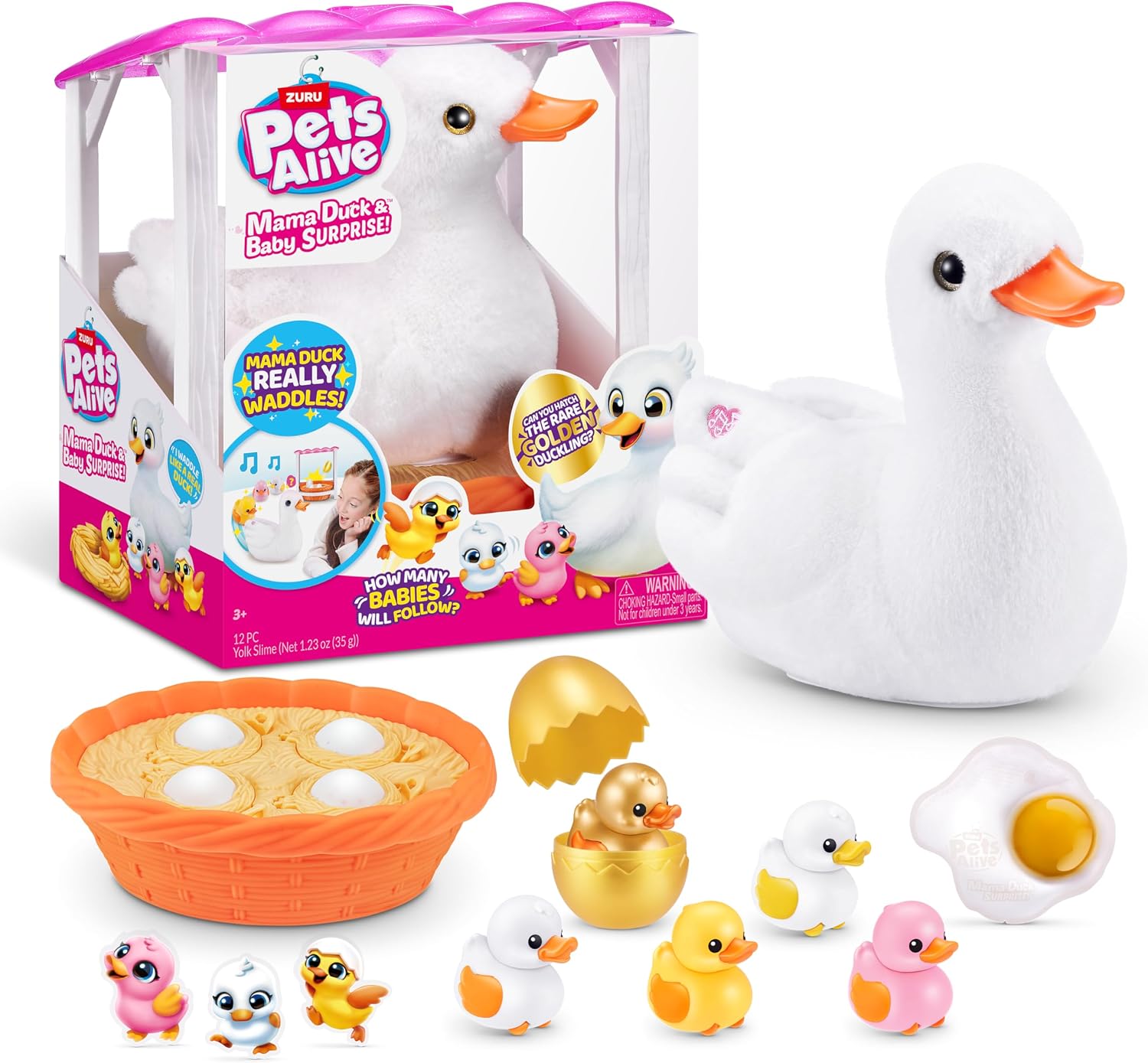 Pets Alive Mama Duck Surprise by ZURU, 4 Surprise Eggs, Baby Ducklings, 10+ Sounds, Walking Toy, Interactive Girls Toy, Ages 3+