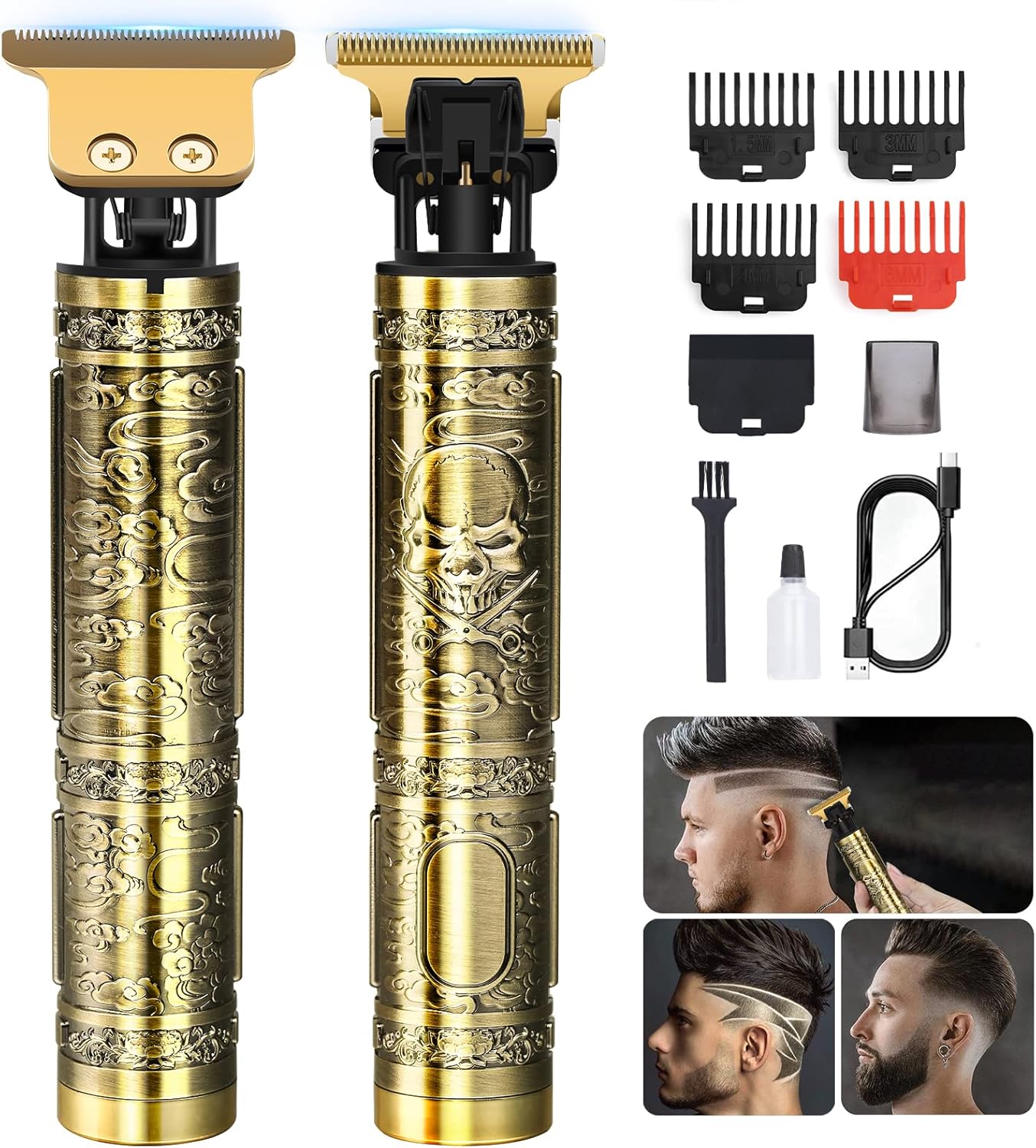 Professional Hair Trimmer for Men, Beard Trimmer Hair Clippers for Men, Cordless Rechargeable Hair Trimmer Metal Body Cutting Grooming Kit,Beard Shaver Barbershop