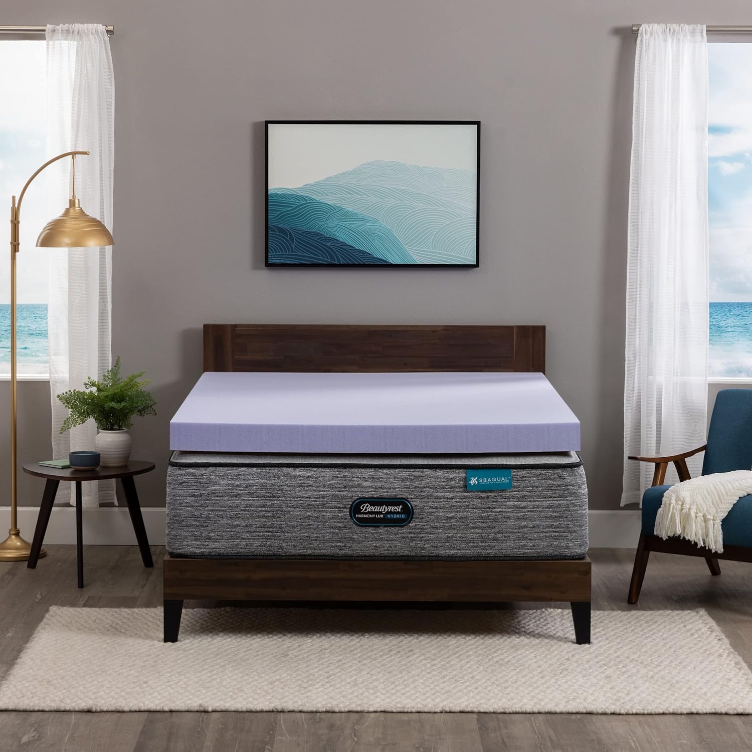 Beautyrest Lavender-Infused Aloe Gel Bead Pressure-Relieving Memory Foam Mattress Topper, King, 4-Inch