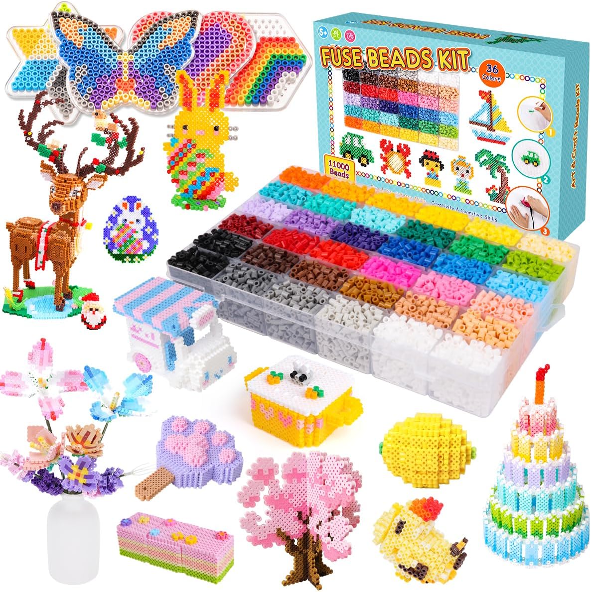 Meland Fuse Beads Kit, 5MM 11,000 Beads in 36 Colors, Crafts for Ages 5-12
